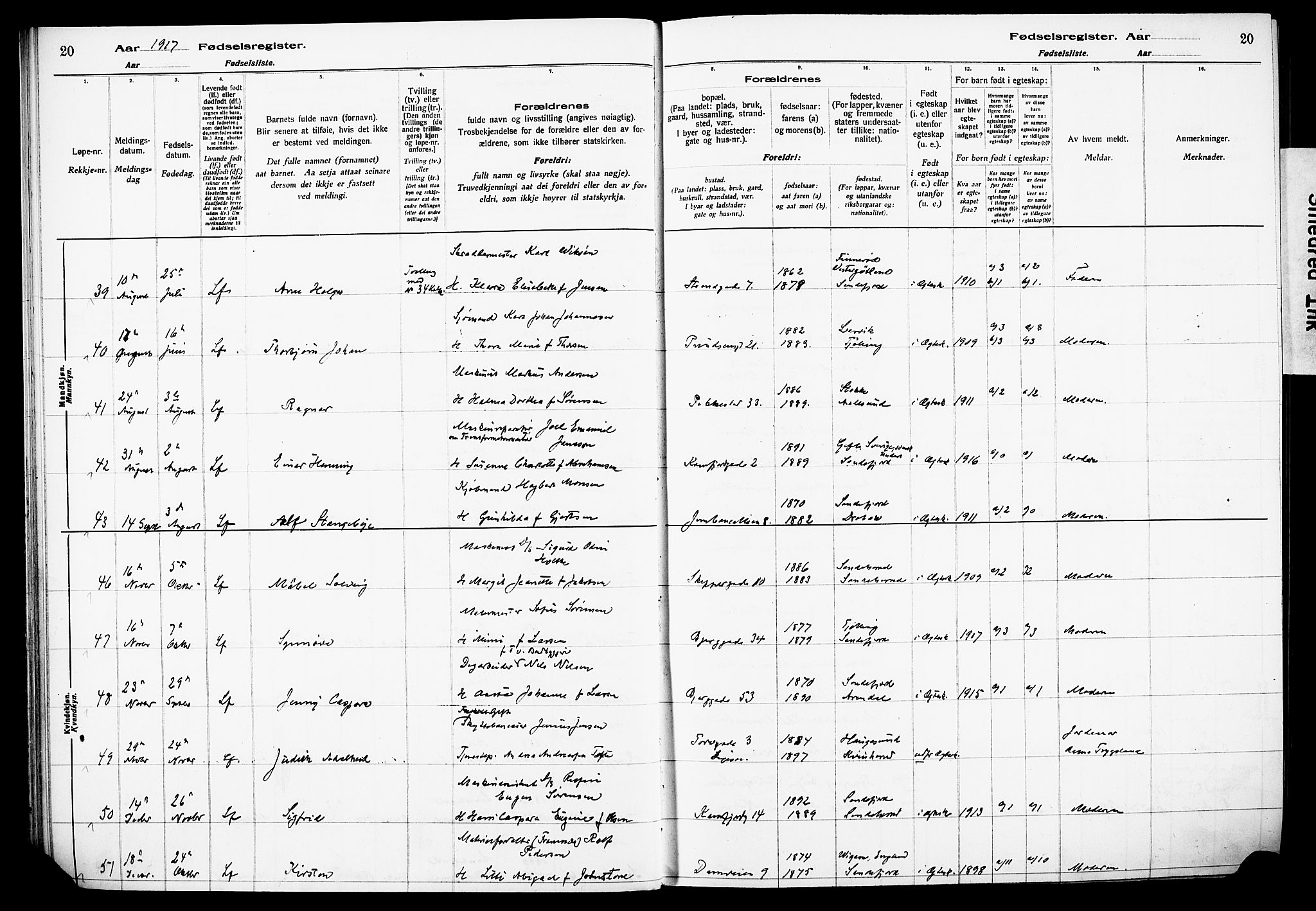 Sandefjord kirkebøker, AV/SAKO-A-315/J/Ja/L0001: Birth register no. 1, 1916-1932, p. 20