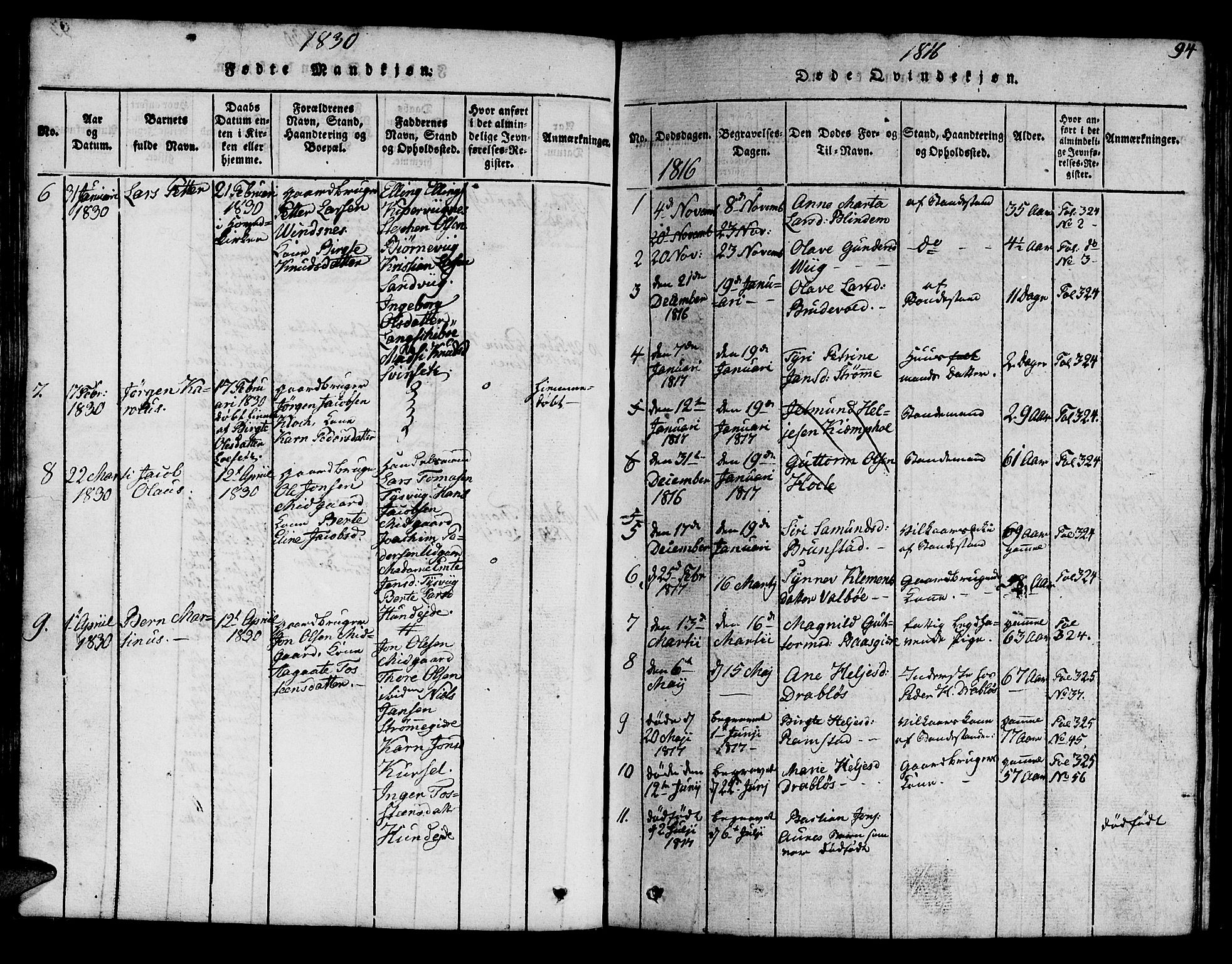 Ministerialprotokoller, klokkerbøker og fødselsregistre - Møre og Romsdal, SAT/A-1454/522/L0322: Parish register (copy) no. 522C01, 1816-1830, p. 94