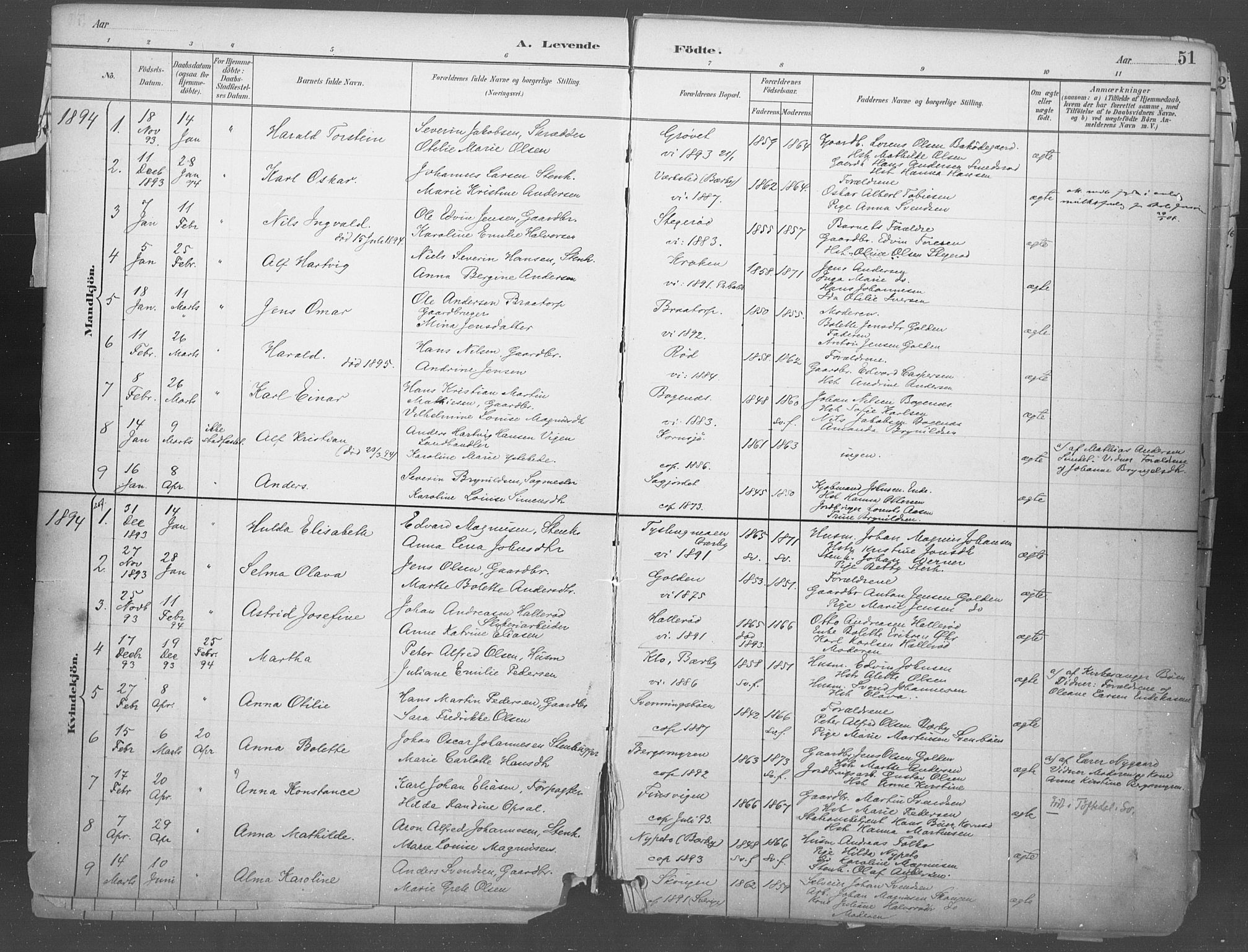 Idd prestekontor Kirkebøker, SAO/A-10911/F/Fb/L0002: Parish register (official) no. II 2, 1882-1923, p. 51