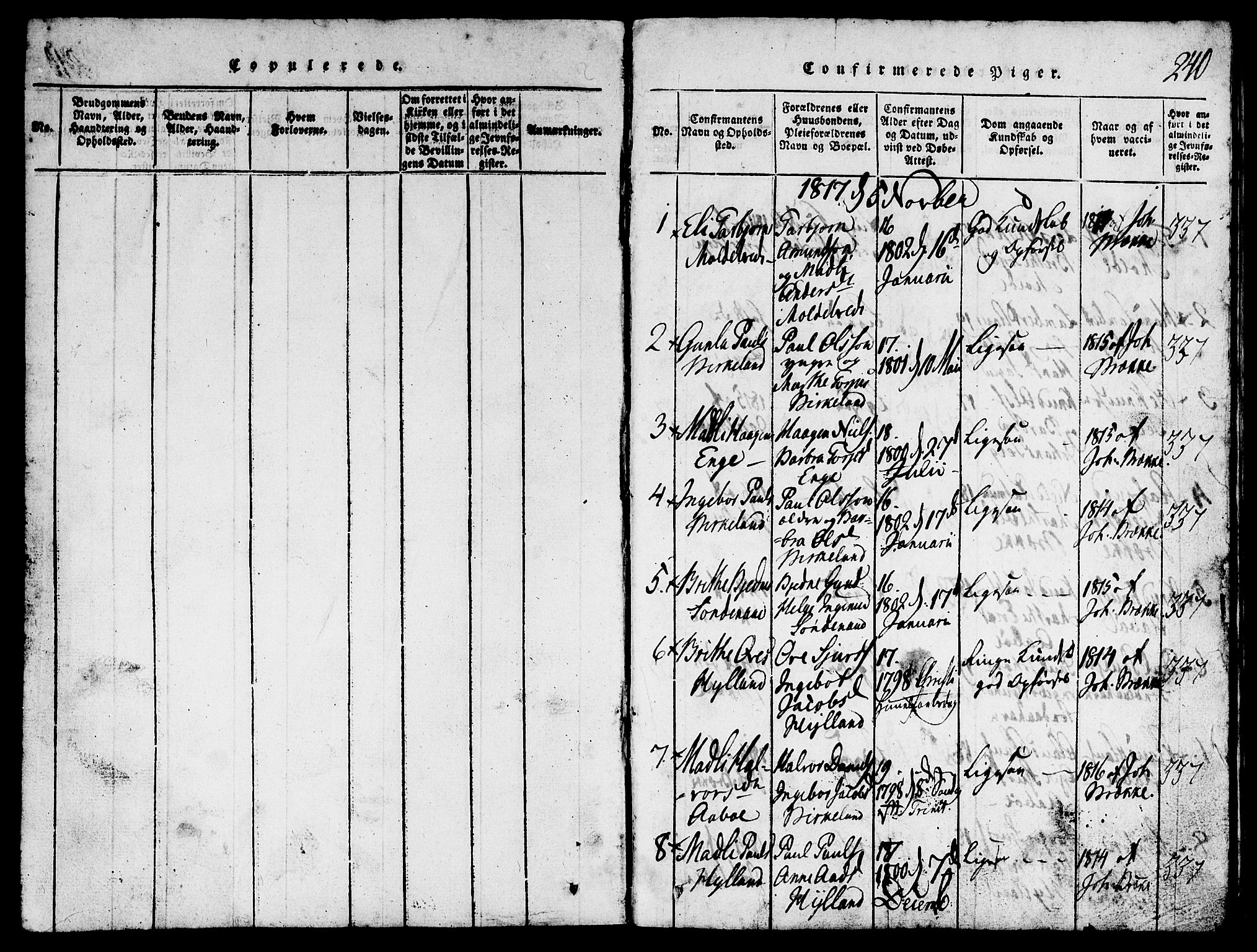 Suldal sokneprestkontor, SAST/A-101845/01/V/L0002: Parish register (copy) no. B 2, 1816-1845, p. 240