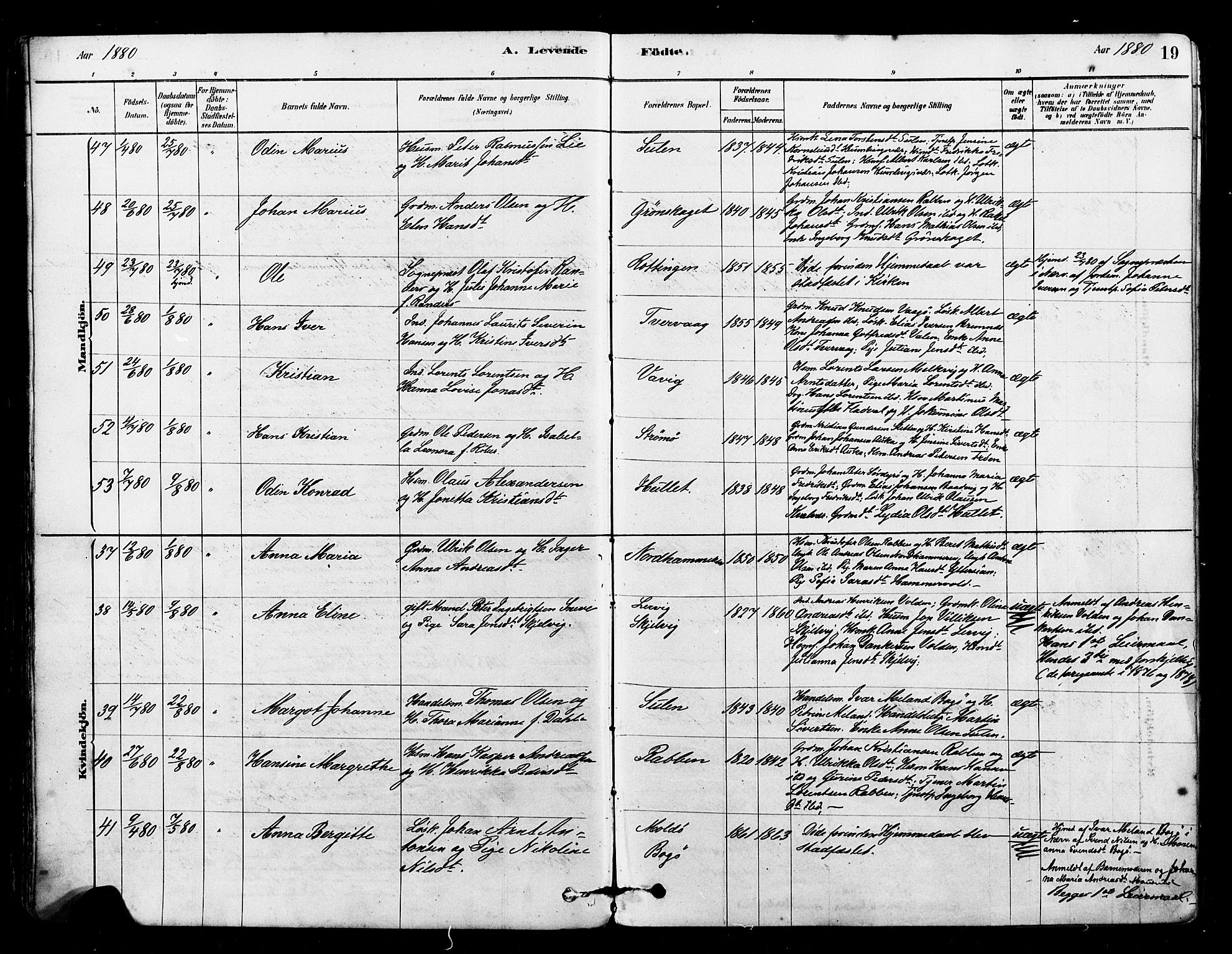 Ministerialprotokoller, klokkerbøker og fødselsregistre - Sør-Trøndelag, AV/SAT-A-1456/640/L0578: Parish register (official) no. 640A03, 1879-1889, p. 19