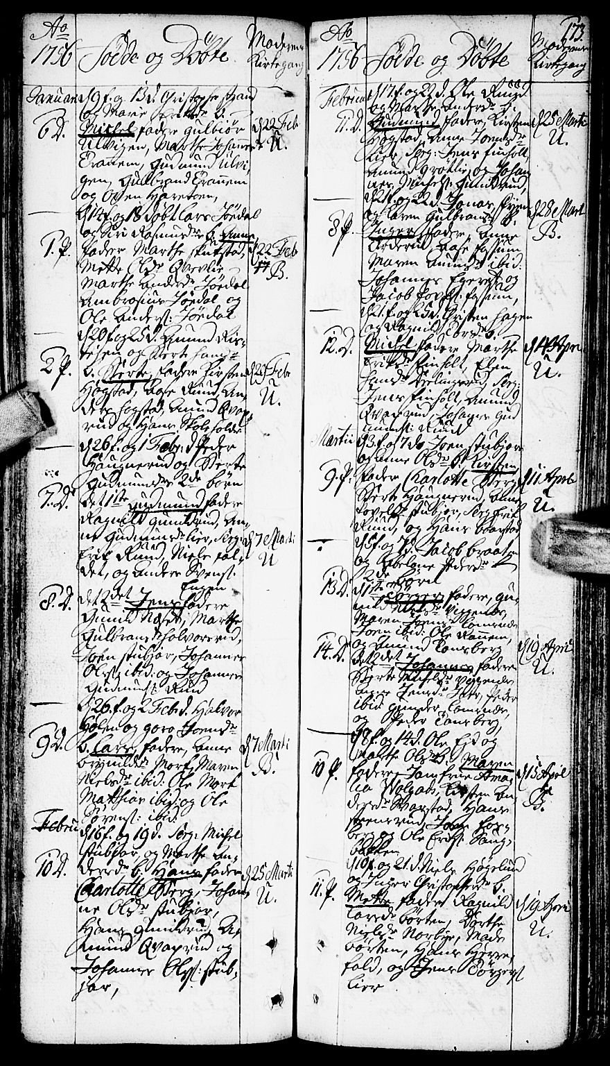 Aurskog prestekontor Kirkebøker, SAO/A-10304a/F/Fa/L0002: Parish register (official) no. I 2, 1735-1766, p. 173