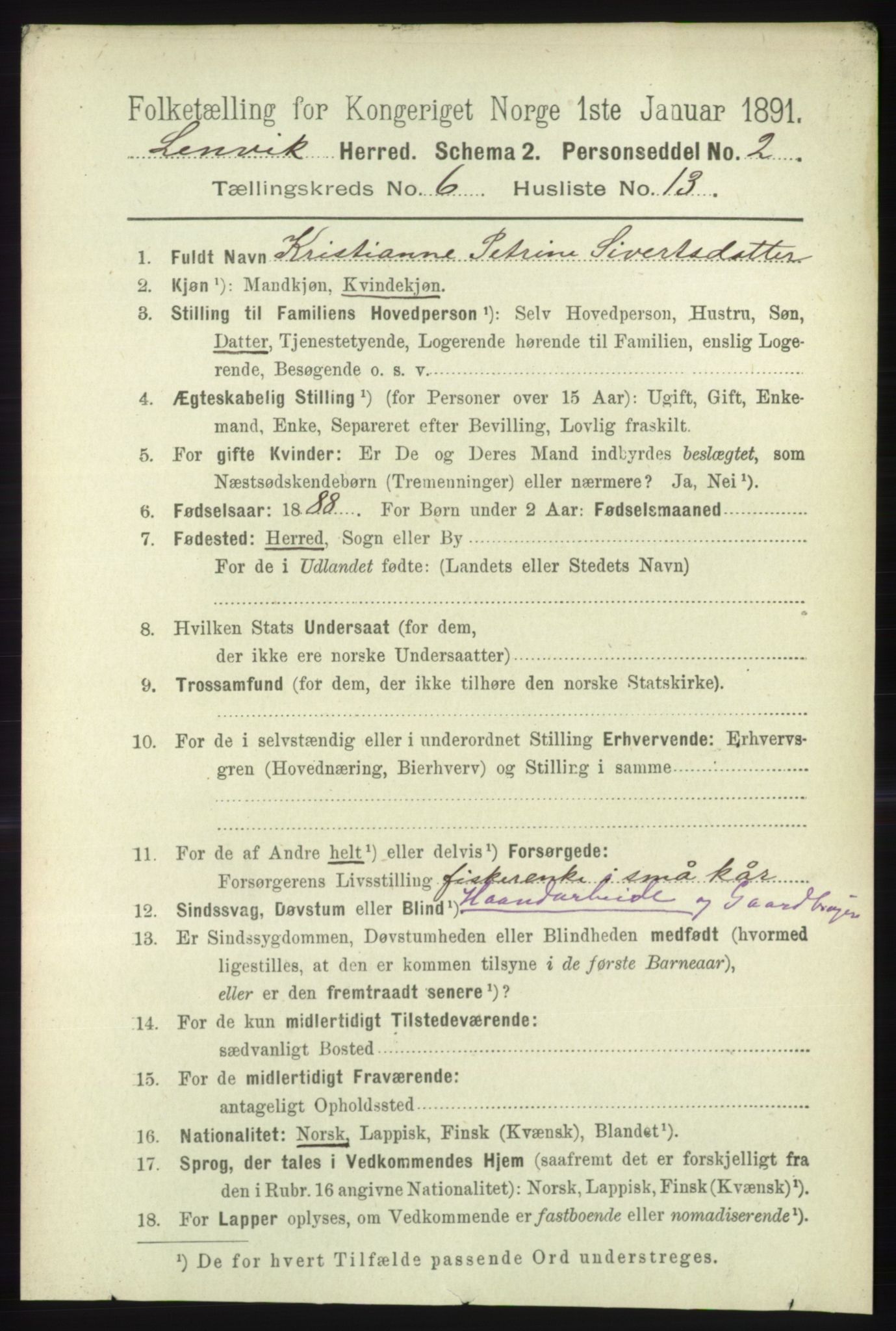 RA, 1891 census for 1931 Lenvik, 1891, p. 3305