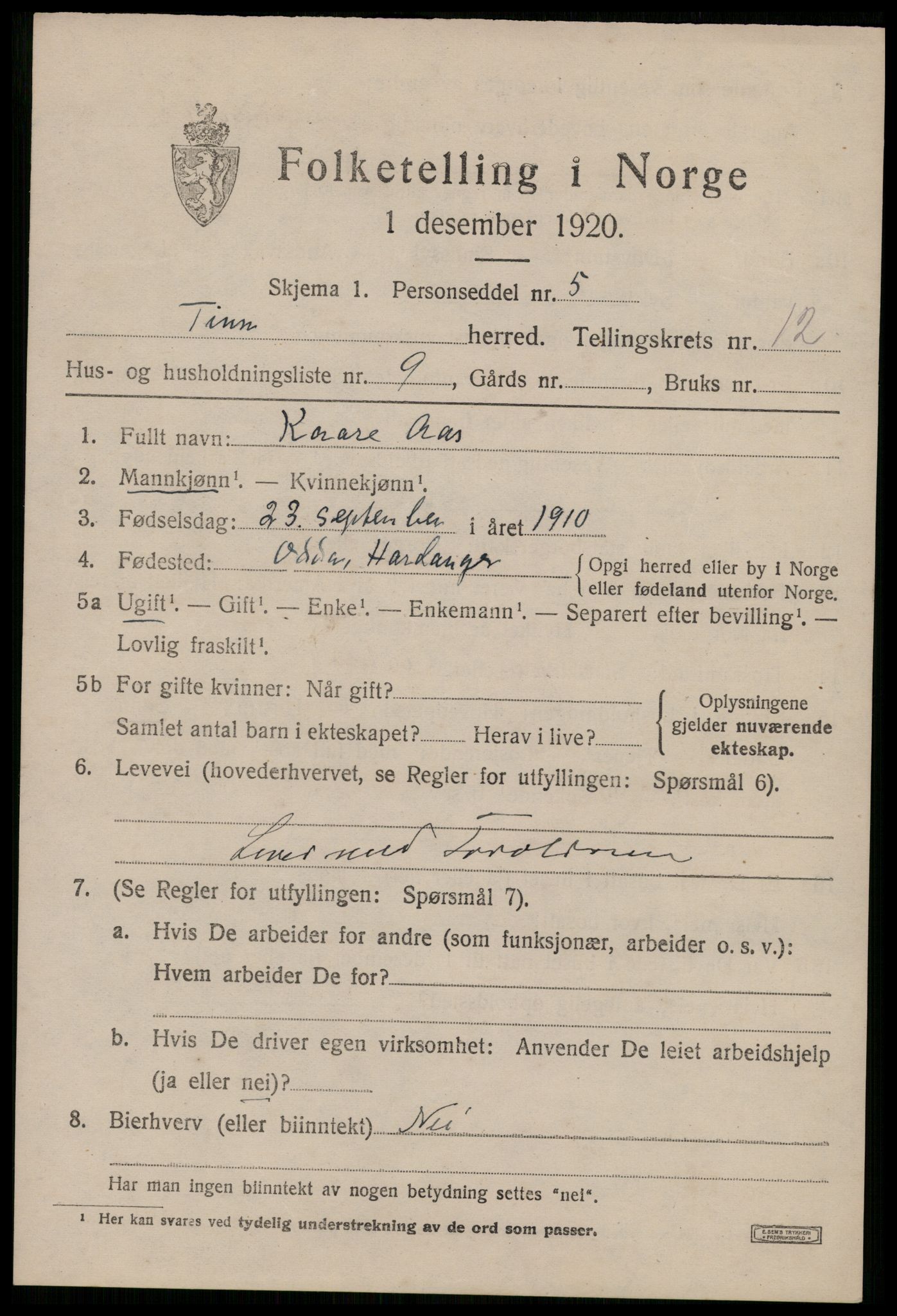 SAKO, 1920 census for Tinn, 1920, p. 7728