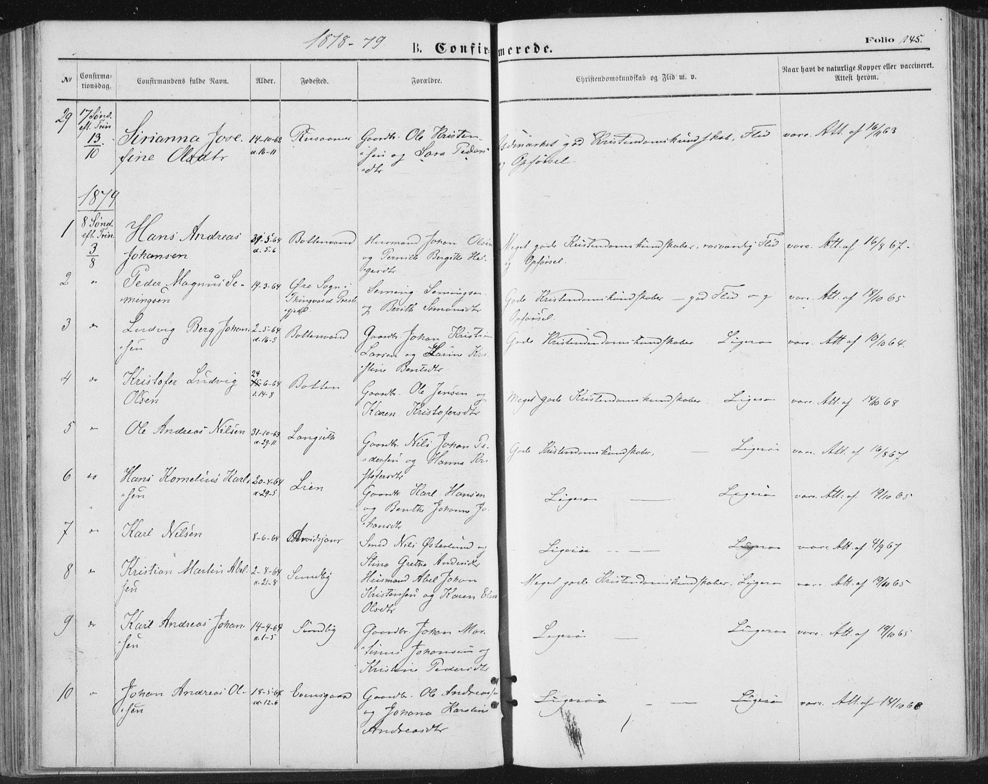 Ministerialprotokoller, klokkerbøker og fødselsregistre - Nordland, SAT/A-1459/847/L0668: Parish register (official) no. 847A08, 1872-1886, p. 145