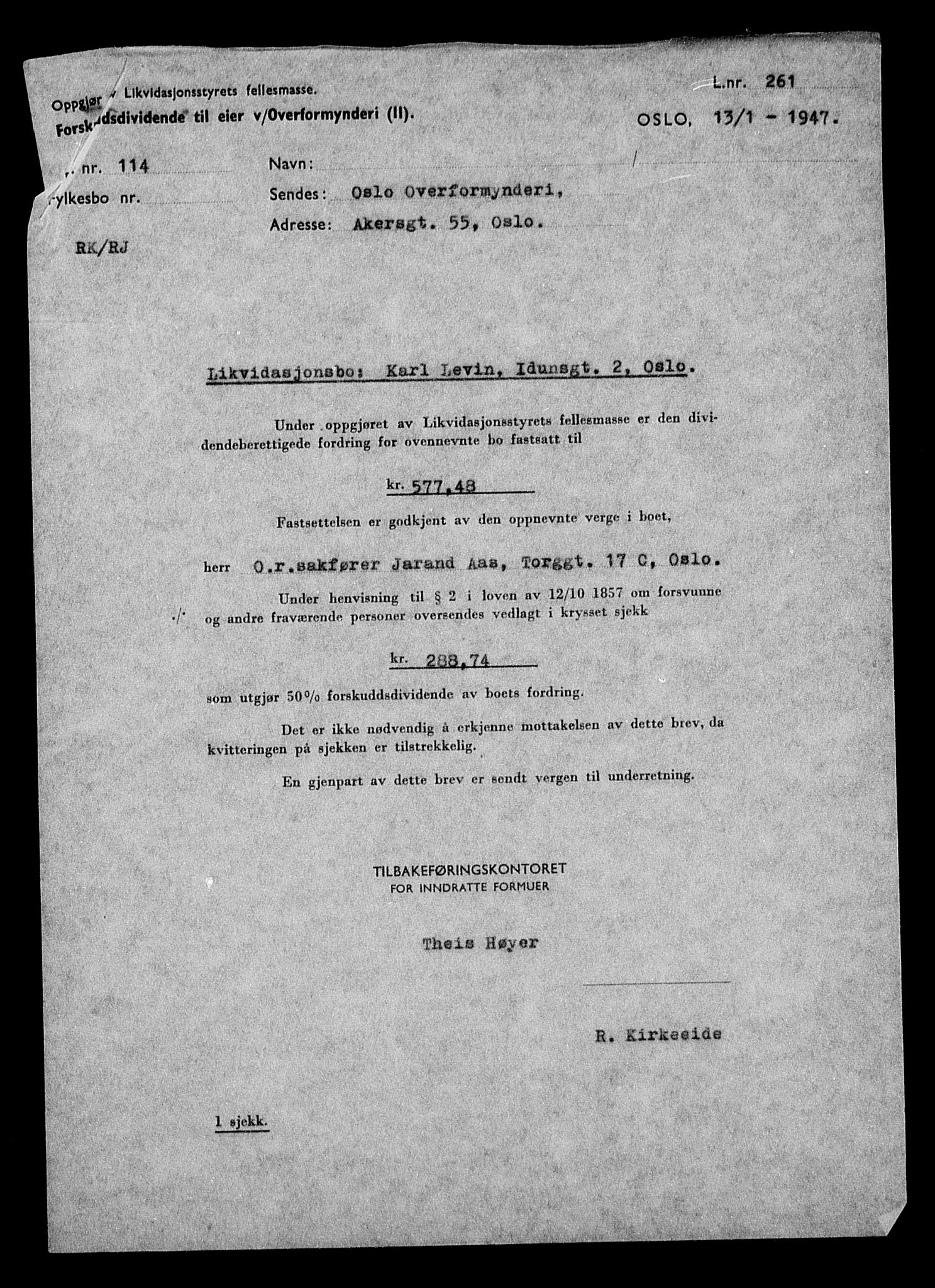 Justisdepartementet, Tilbakeføringskontoret for inndratte formuer, AV/RA-S-1564/H/Hc/Hcc/L0957: --, 1945-1947, p. 296