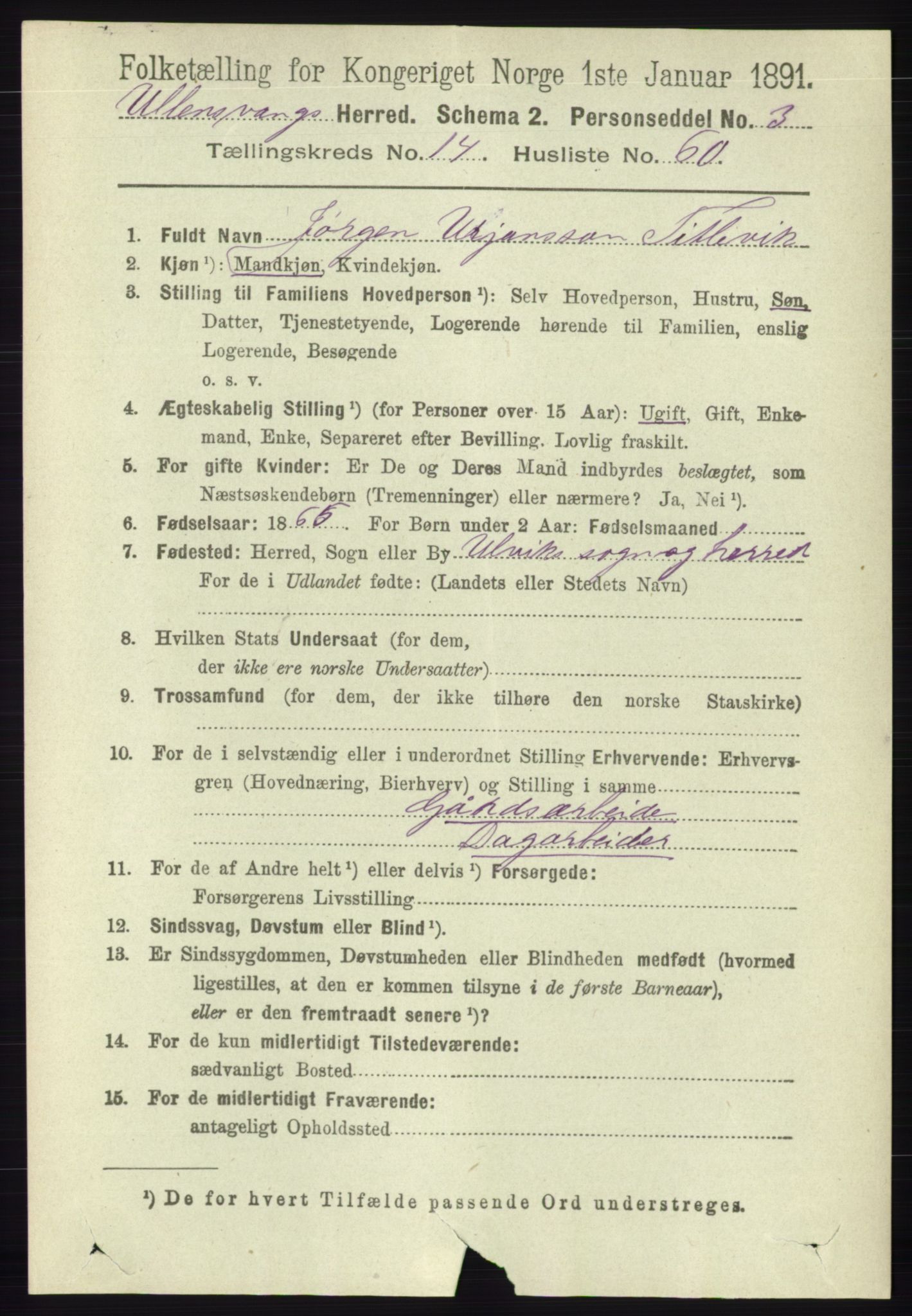 RA, 1891 census for 1230 Ullensvang, 1891, p. 5849