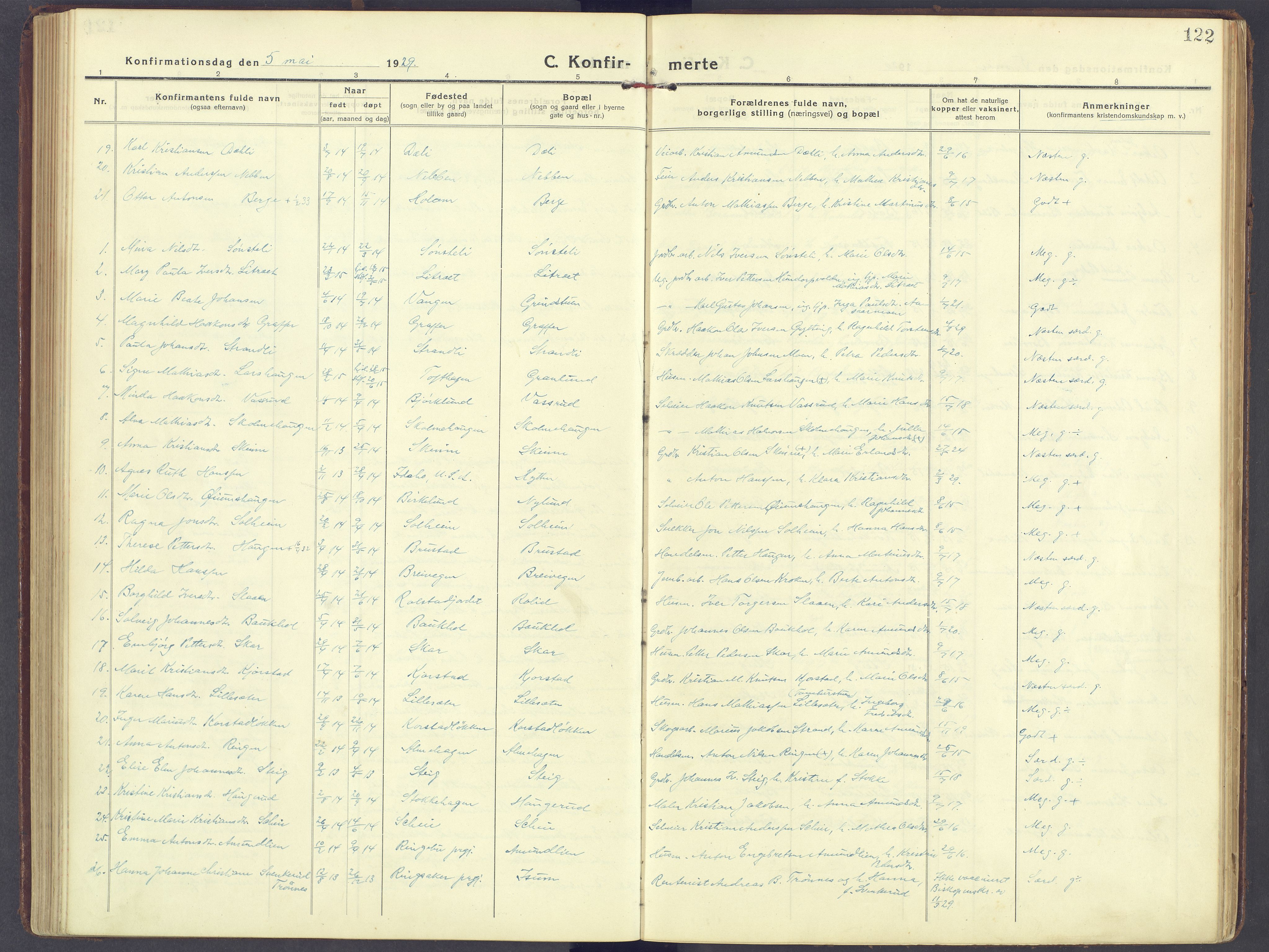 Sør-Fron prestekontor, AV/SAH-PREST-010/H/Ha/Haa/L0005: Parish register (official) no. 5, 1920-1933, p. 122