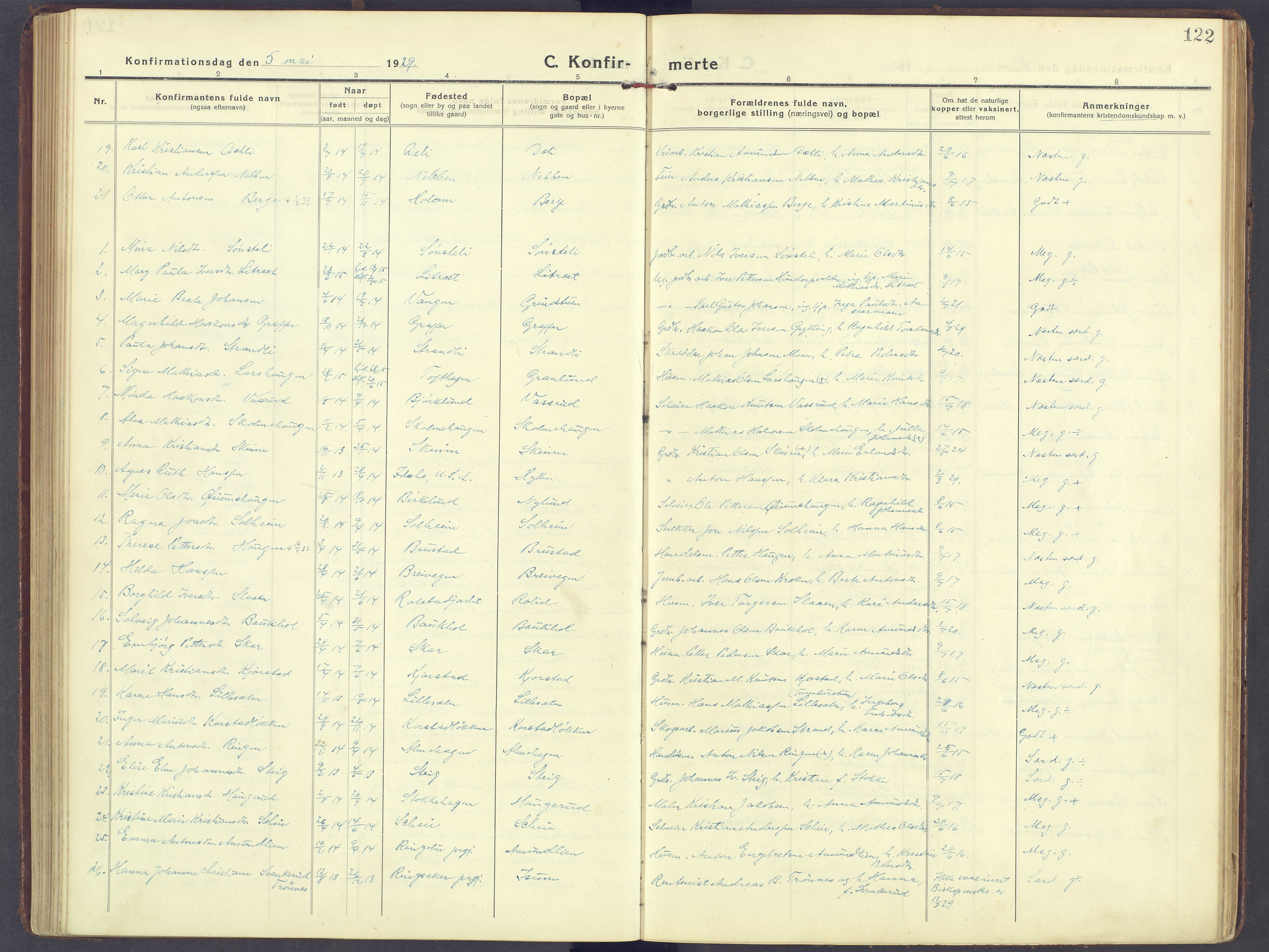 Sør-Fron prestekontor, SAH/PREST-010/H/Ha/Haa/L0005: Parish register (official) no. 5, 1920-1933, p. 122