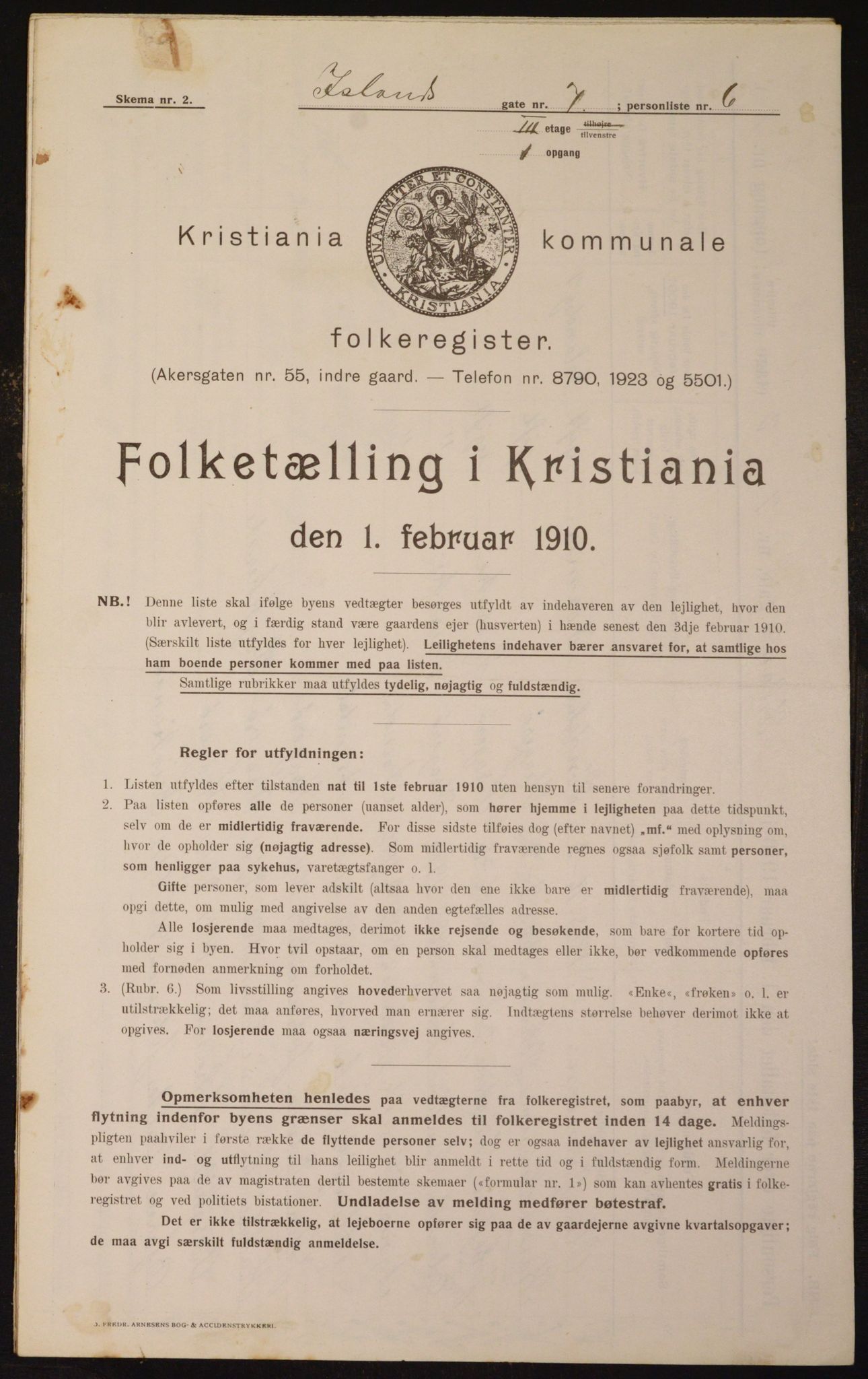 OBA, Municipal Census 1910 for Kristiania, 1910, p. 43458