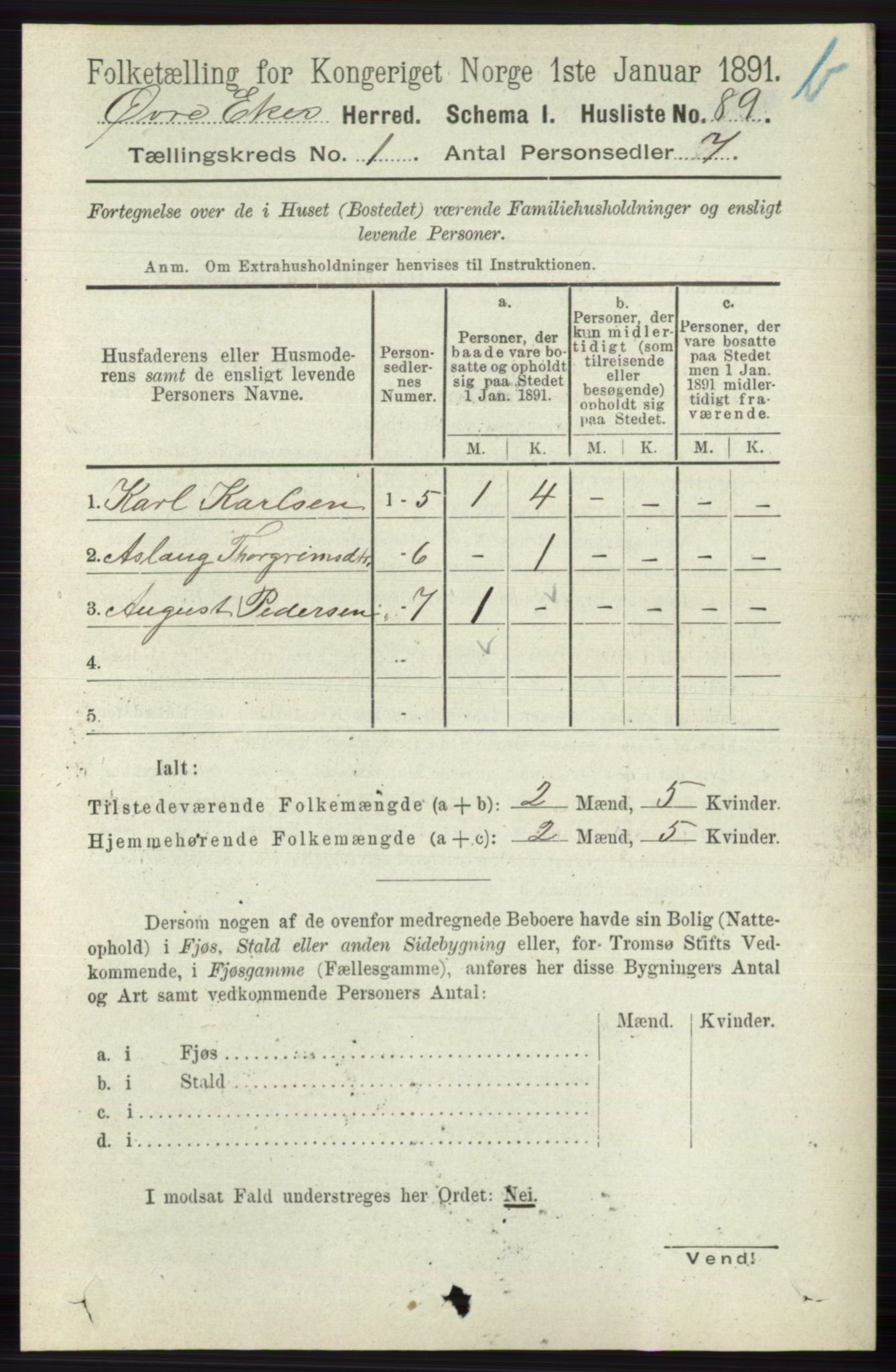 RA, 1891 census for 0624 Øvre Eiker, 1891, p. 7816