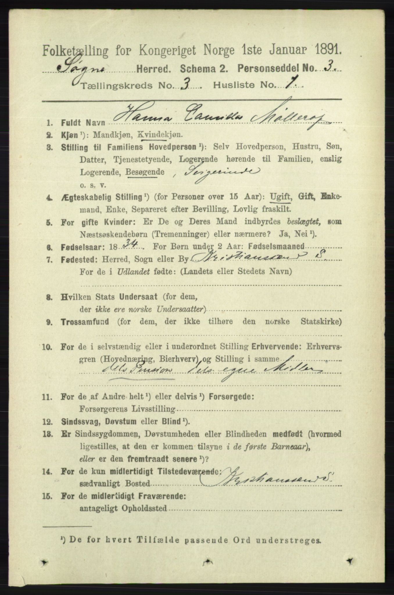 RA, 1891 census for 1018 Søgne, 1891, p. 319