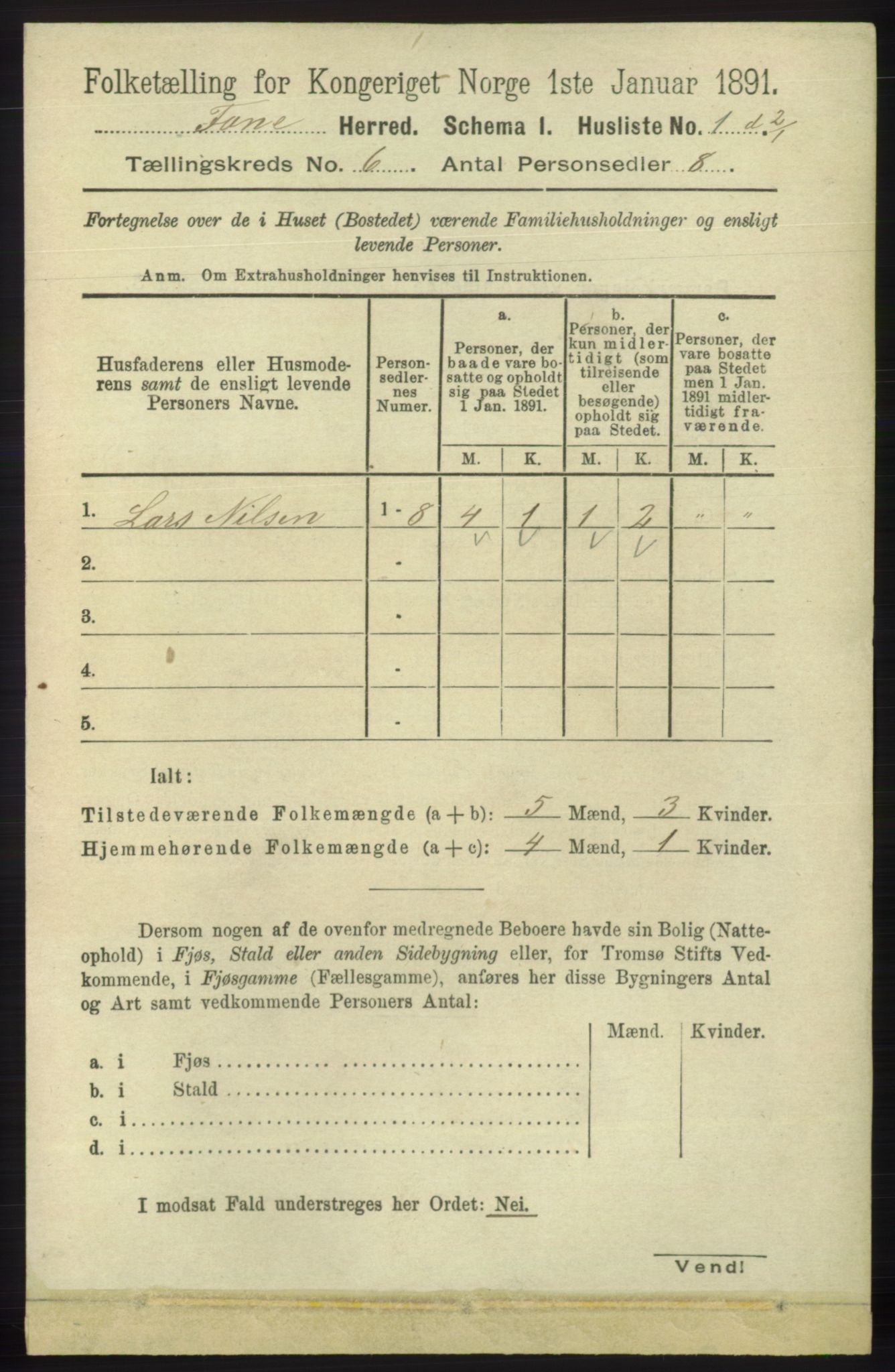RA, 1891 census for 1249 Fana, 1891, p. 2509