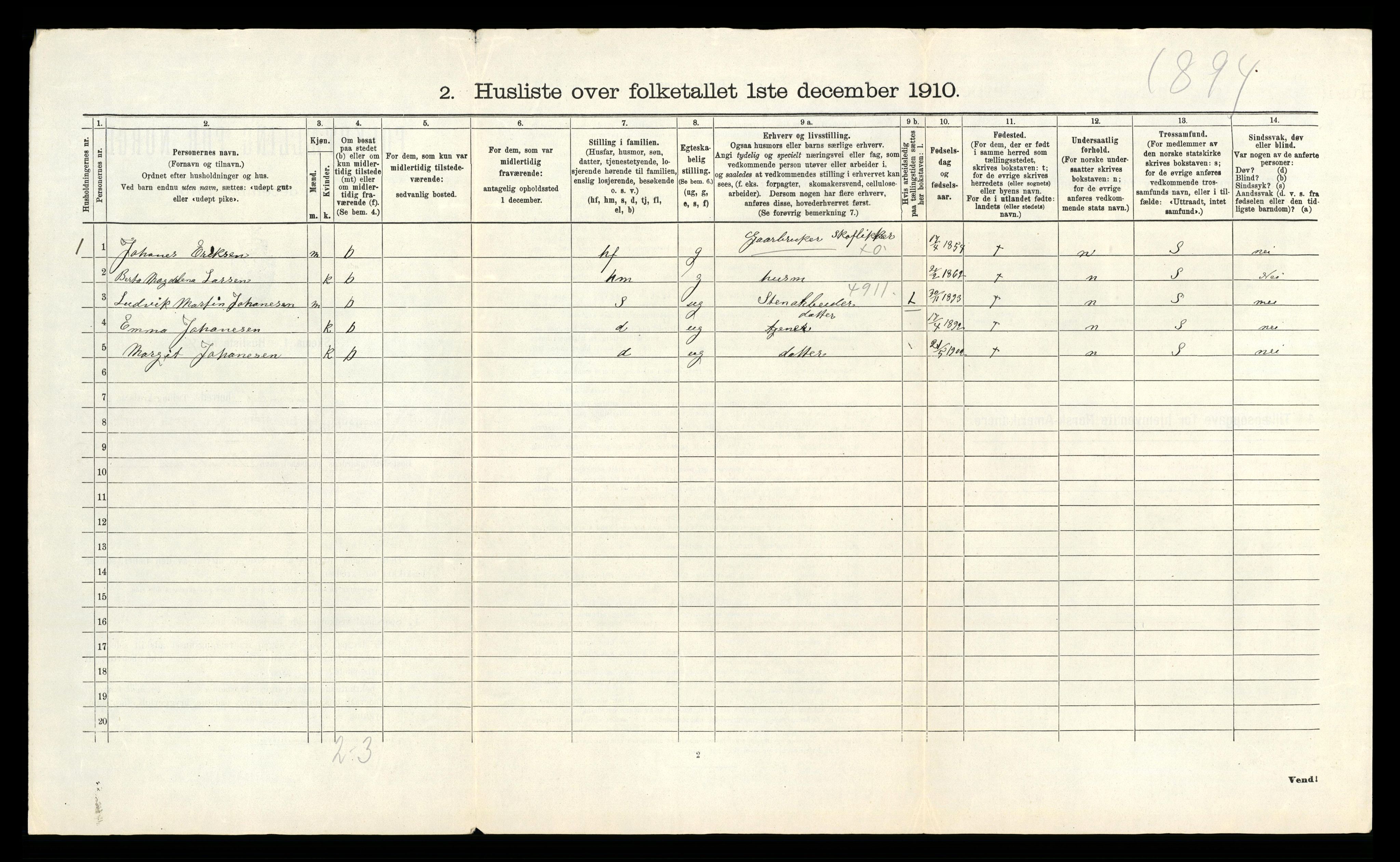 RA, 1910 census for Samnanger, 1910, p. 410