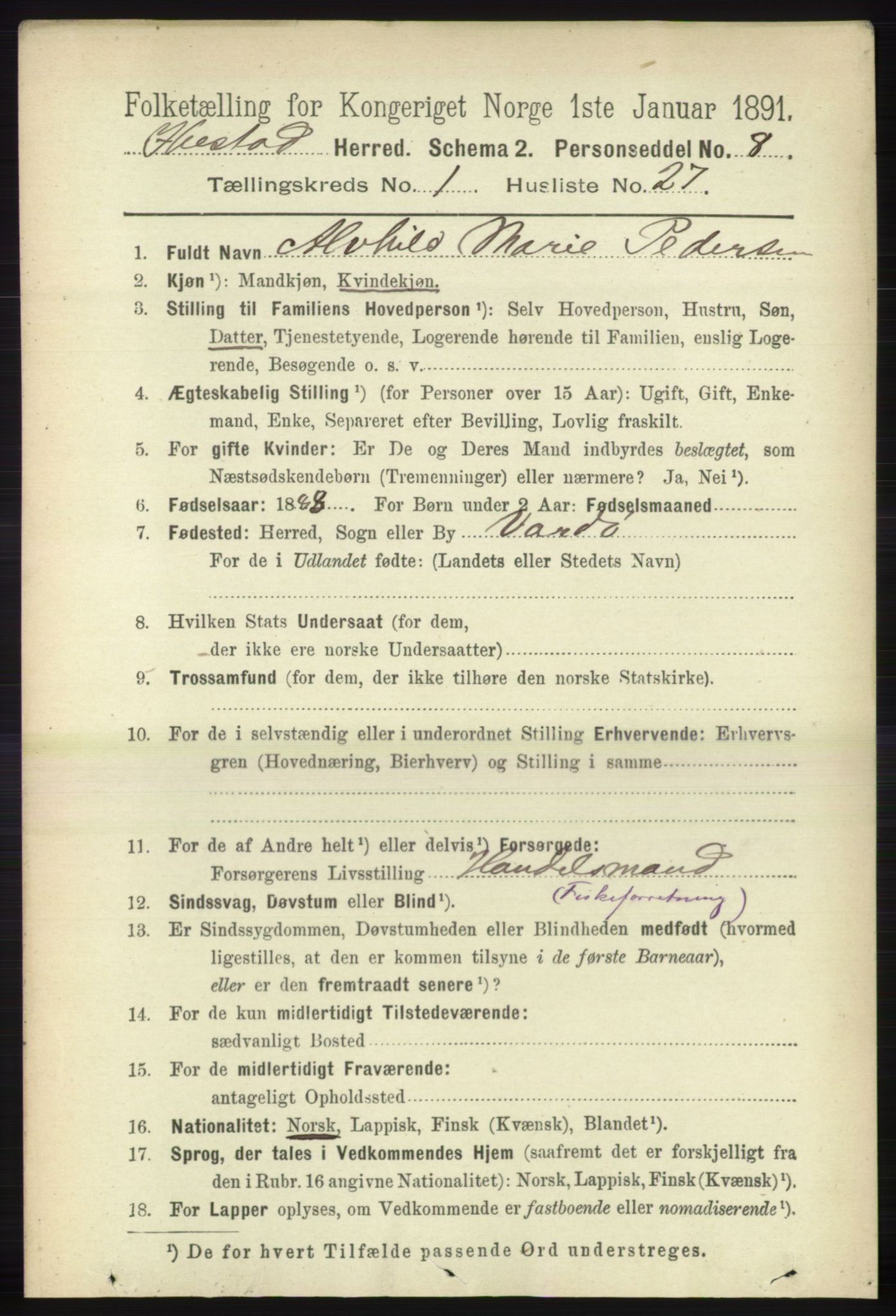 RA, 1891 census for 1917 Ibestad, 1891, p. 328