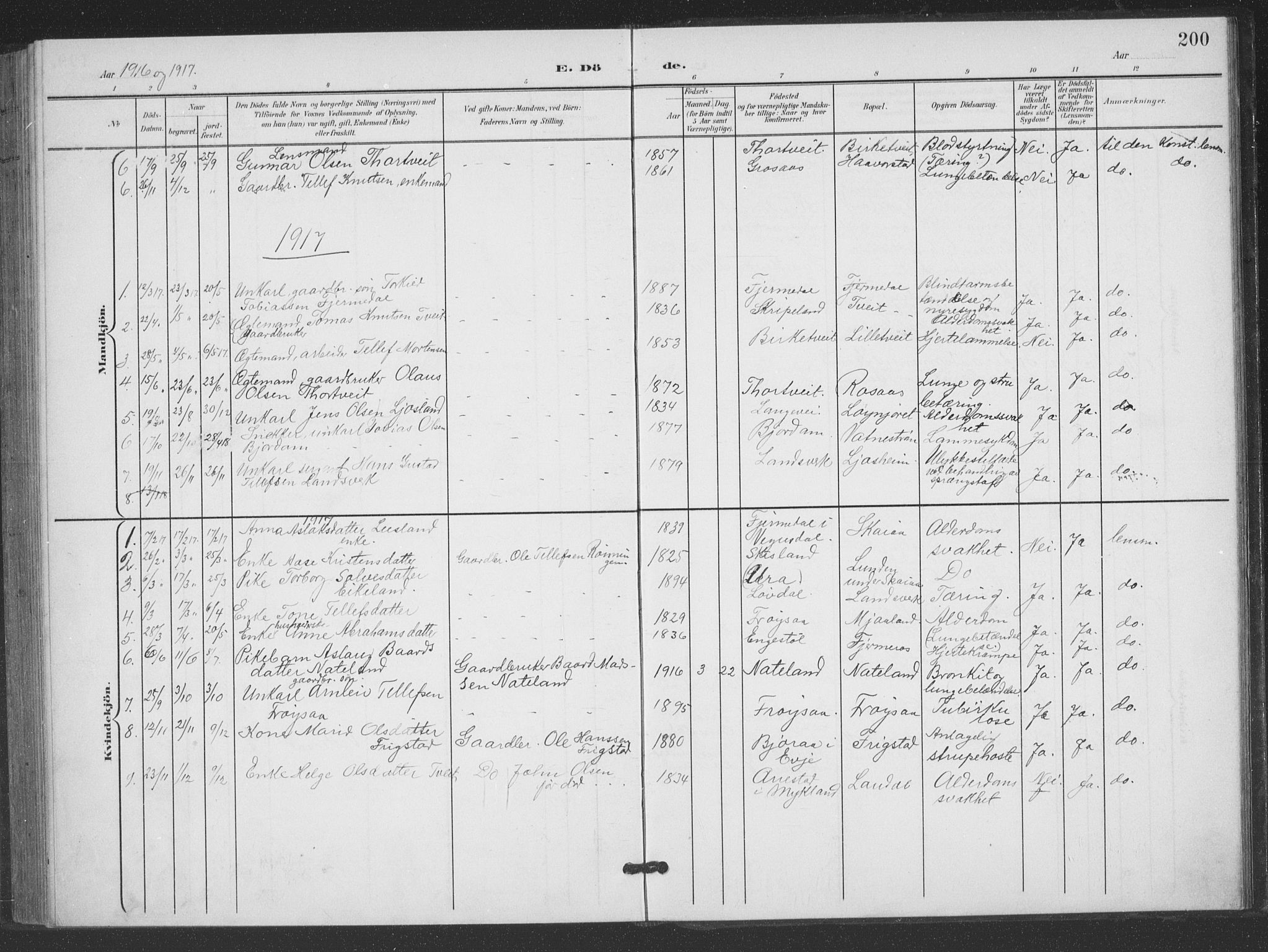 Evje sokneprestkontor, SAK/1111-0008/F/Fb/Fbc/L0005: Parish register (copy) no. B 5, 1901-1935, p. 200