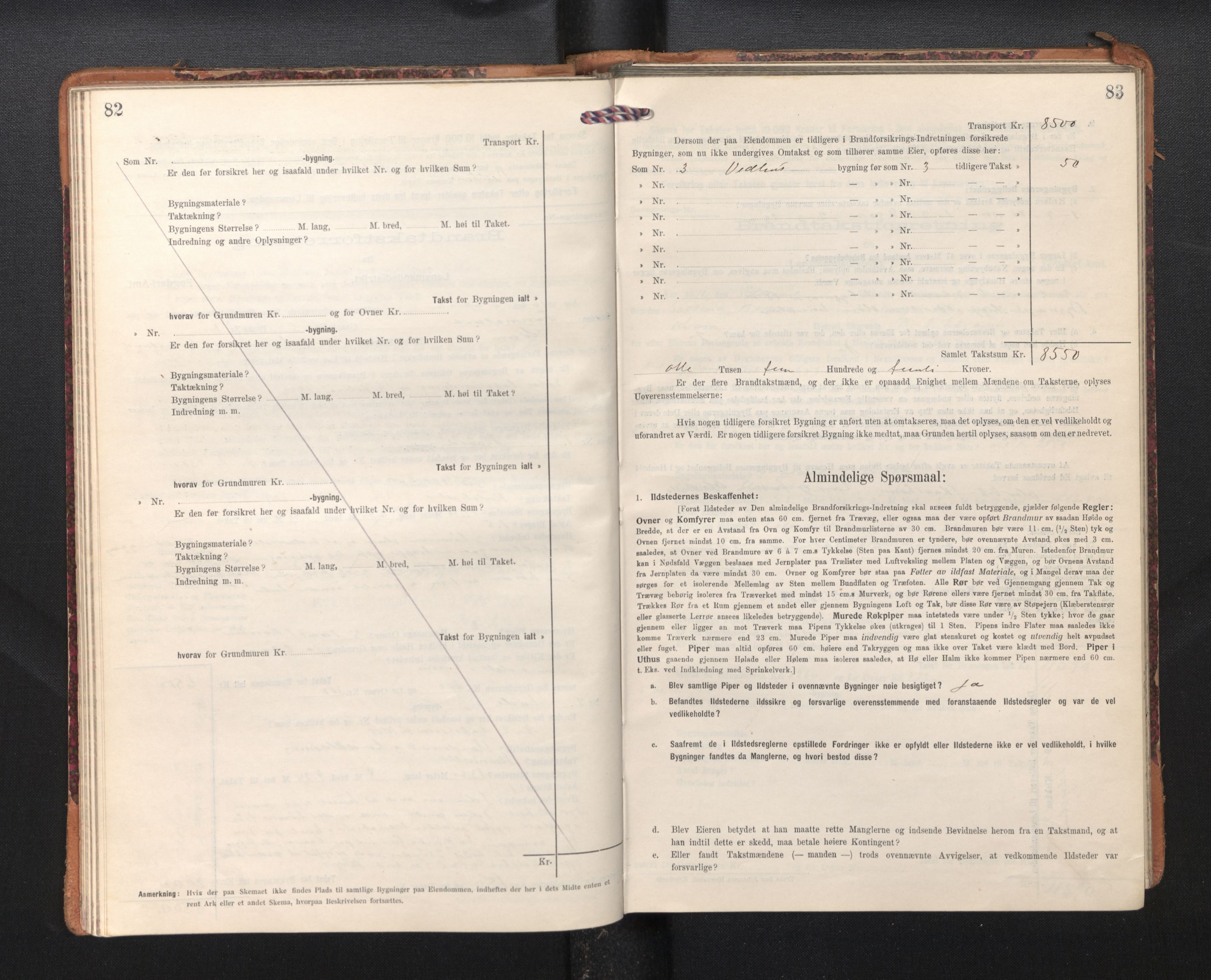 Lensmannen i Kvam, AV/SAB-A-33201/0012/L0006: Branntakstprotokoll, skjematakst, 1913-1955, p. 82-83