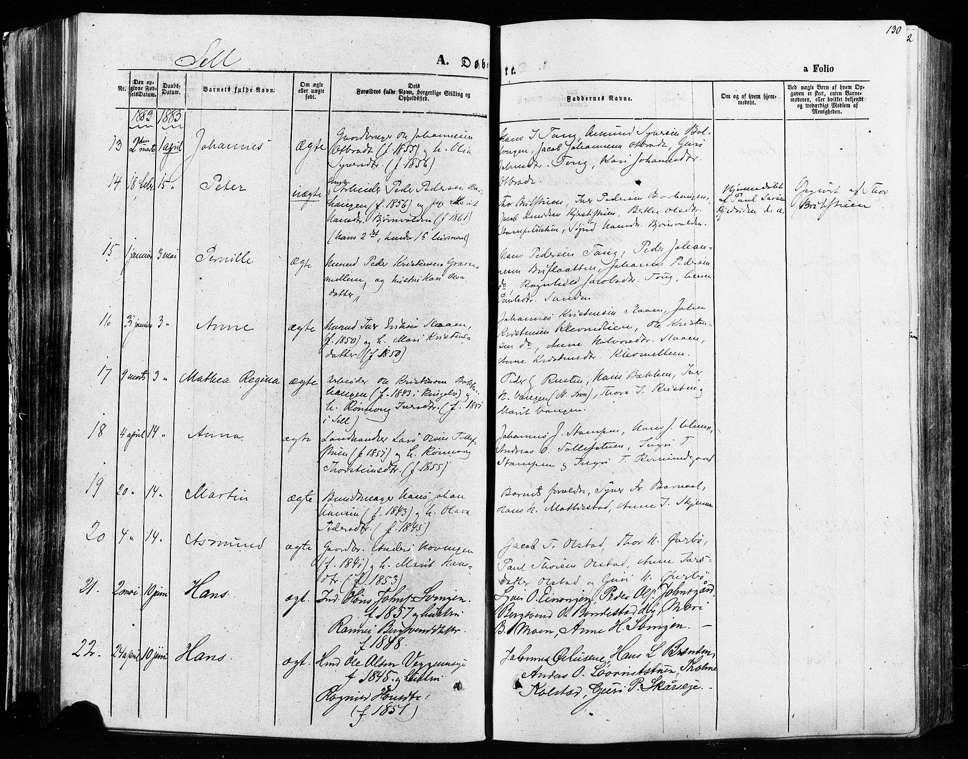 Vågå prestekontor, AV/SAH-PREST-076/H/Ha/Haa/L0007: Parish register (official) no. 7 /3, 1872-1886, p. 130