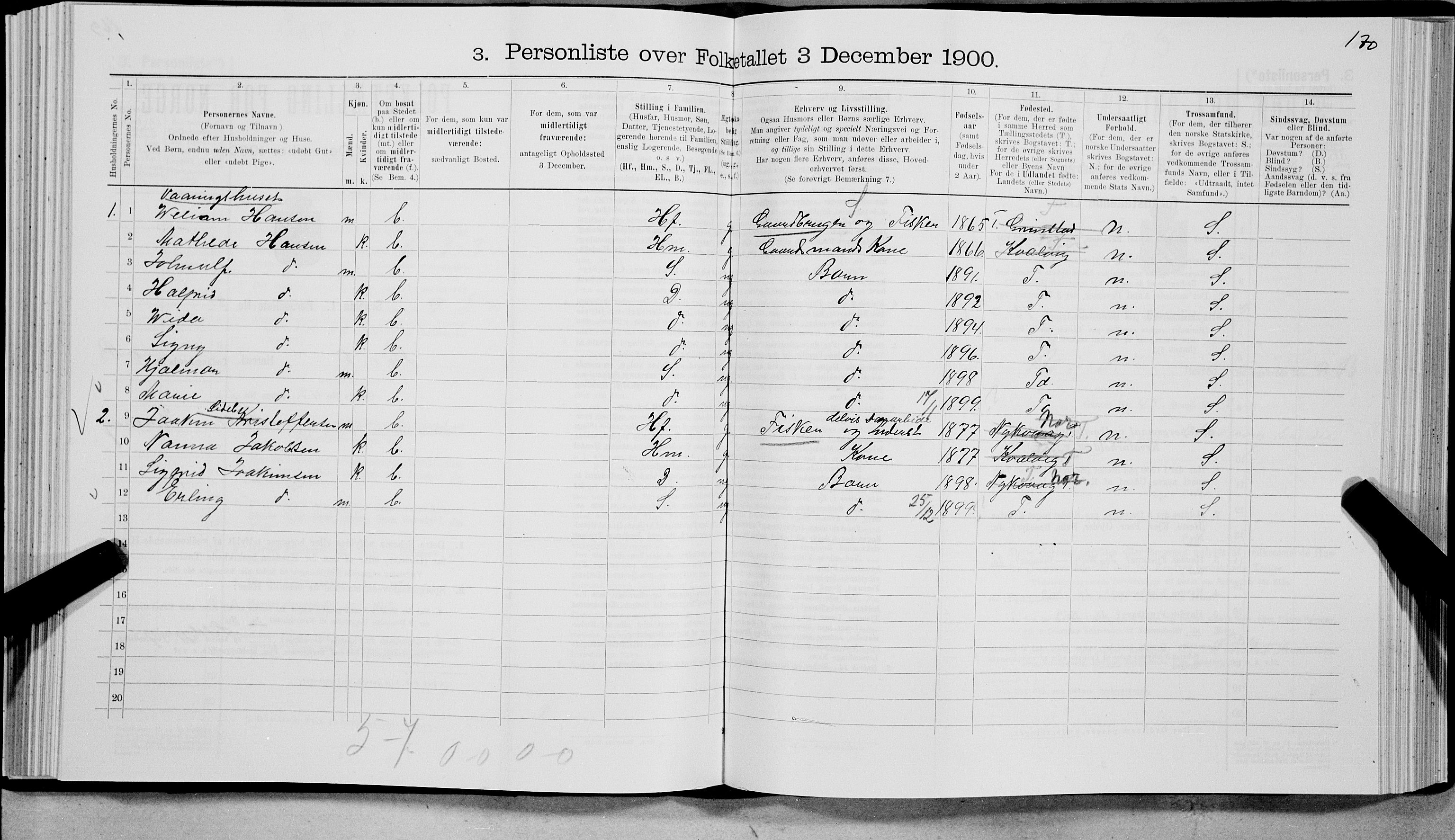 SAT, 1900 census for Bø, 1900, p. 1072