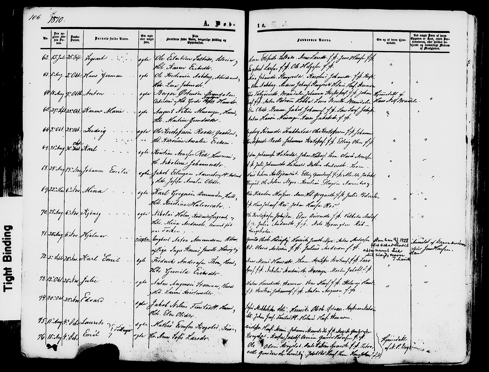 Råde prestekontor kirkebøker, AV/SAO-A-2009/F/Fa/L0006: Parish register (official) no. 6, 1854-1877, p. 106