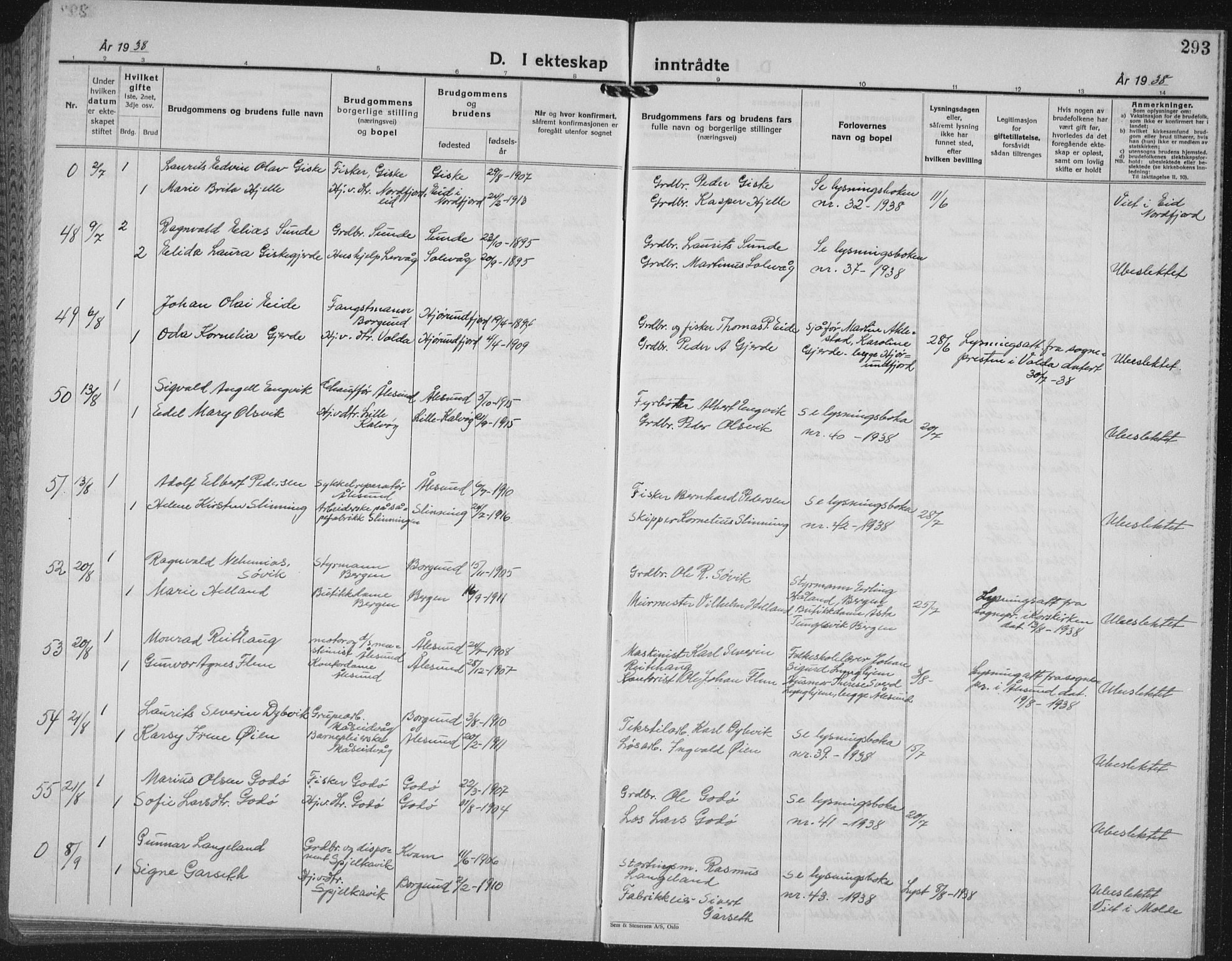 Ministerialprotokoller, klokkerbøker og fødselsregistre - Møre og Romsdal, AV/SAT-A-1454/528/L0436: Parish register (copy) no. 528C17, 1927-1939, p. 293