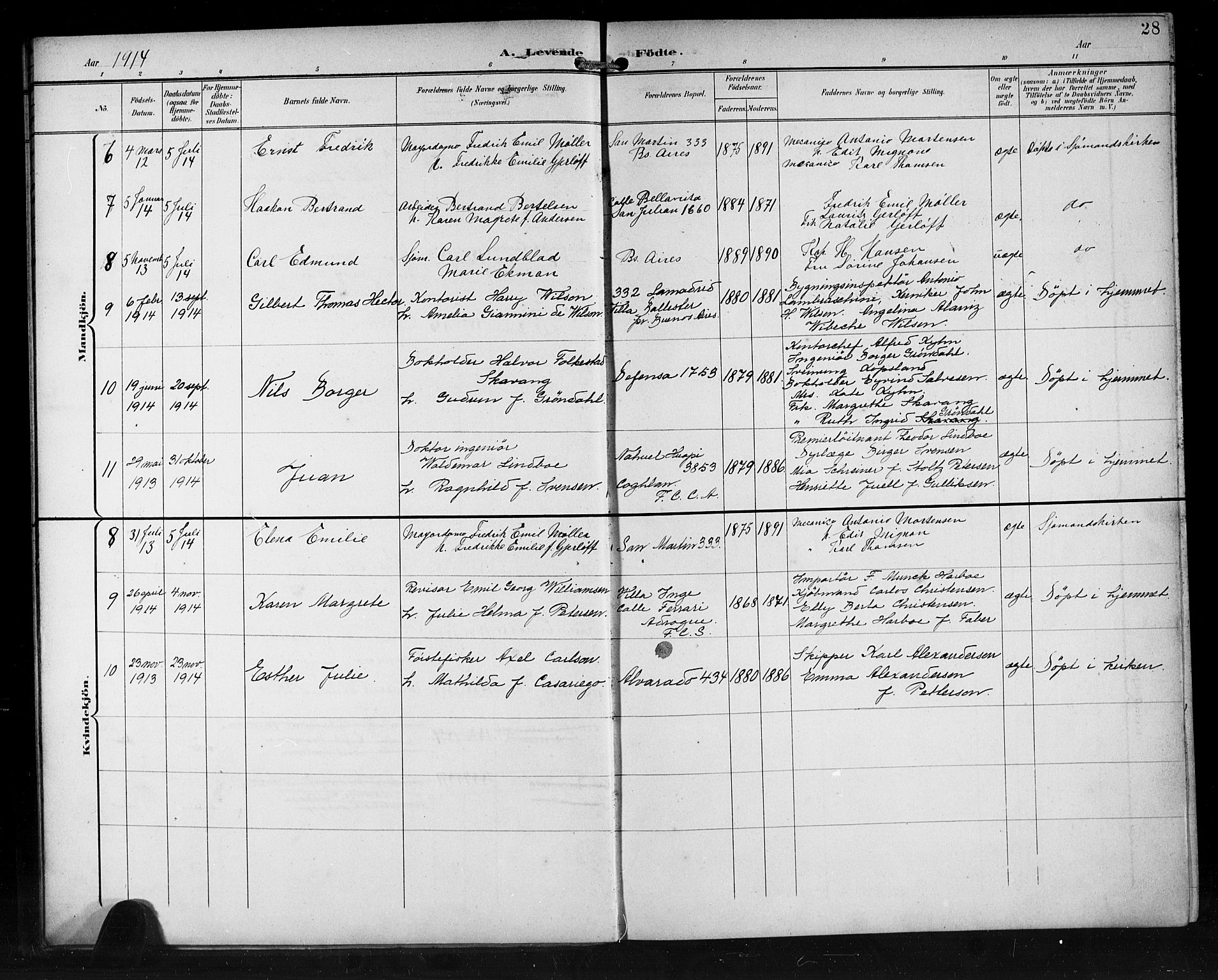 Den norske sjømannsmisjon i utlandet/Syd-Amerika (Buenos Aires m.fl.), AV/SAB-SAB/PA-0118/H/Ha/L0002: Parish register (official) no. A 2, 1899-1919, p. 28