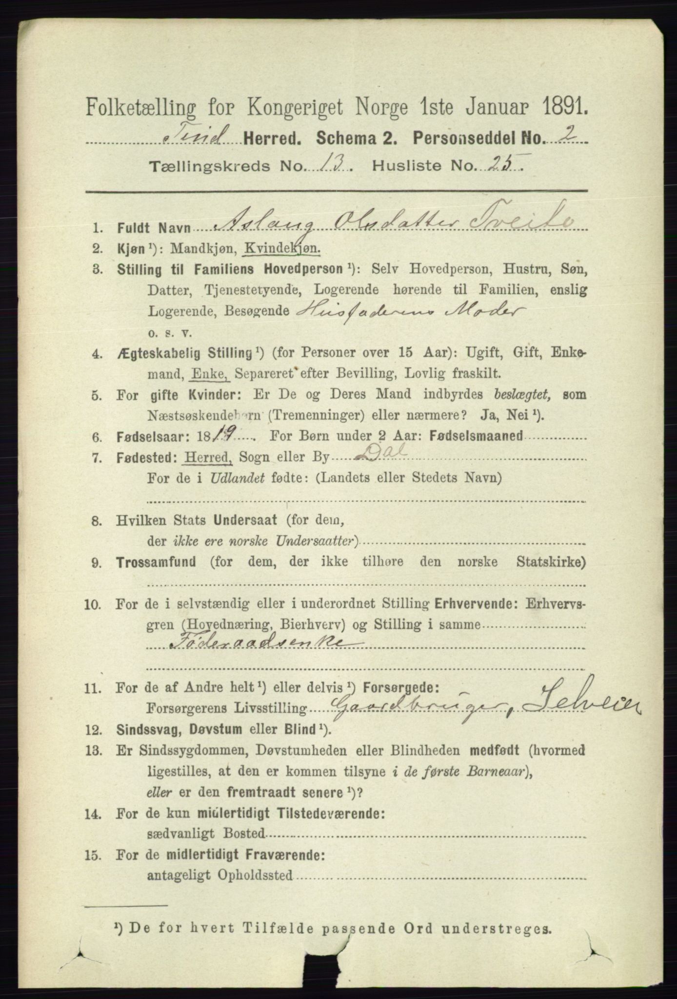 RA, 1891 census for 0826 Tinn, 1891, p. 2794