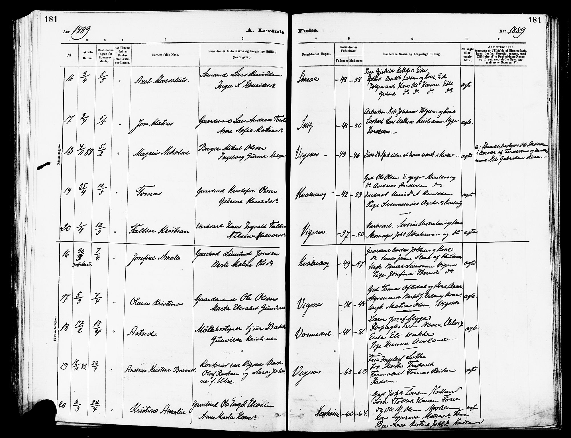 Avaldsnes sokneprestkontor, AV/SAST-A -101851/H/Ha/Haa/L0014: Parish register (official) no. A 14, 1880-1889, p. 181