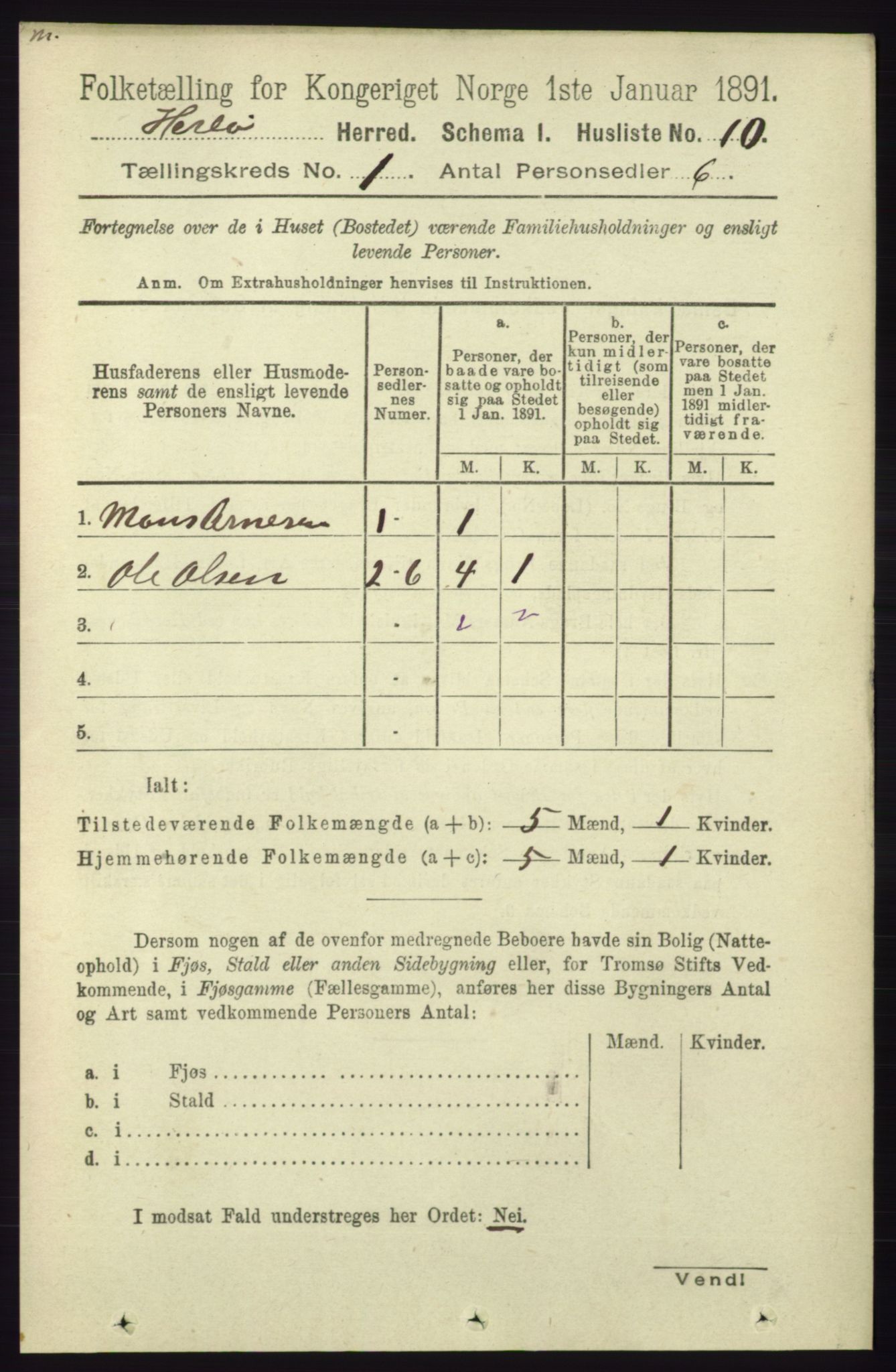 RA, 1891 census for 1258 Herdla, 1891, p. 32