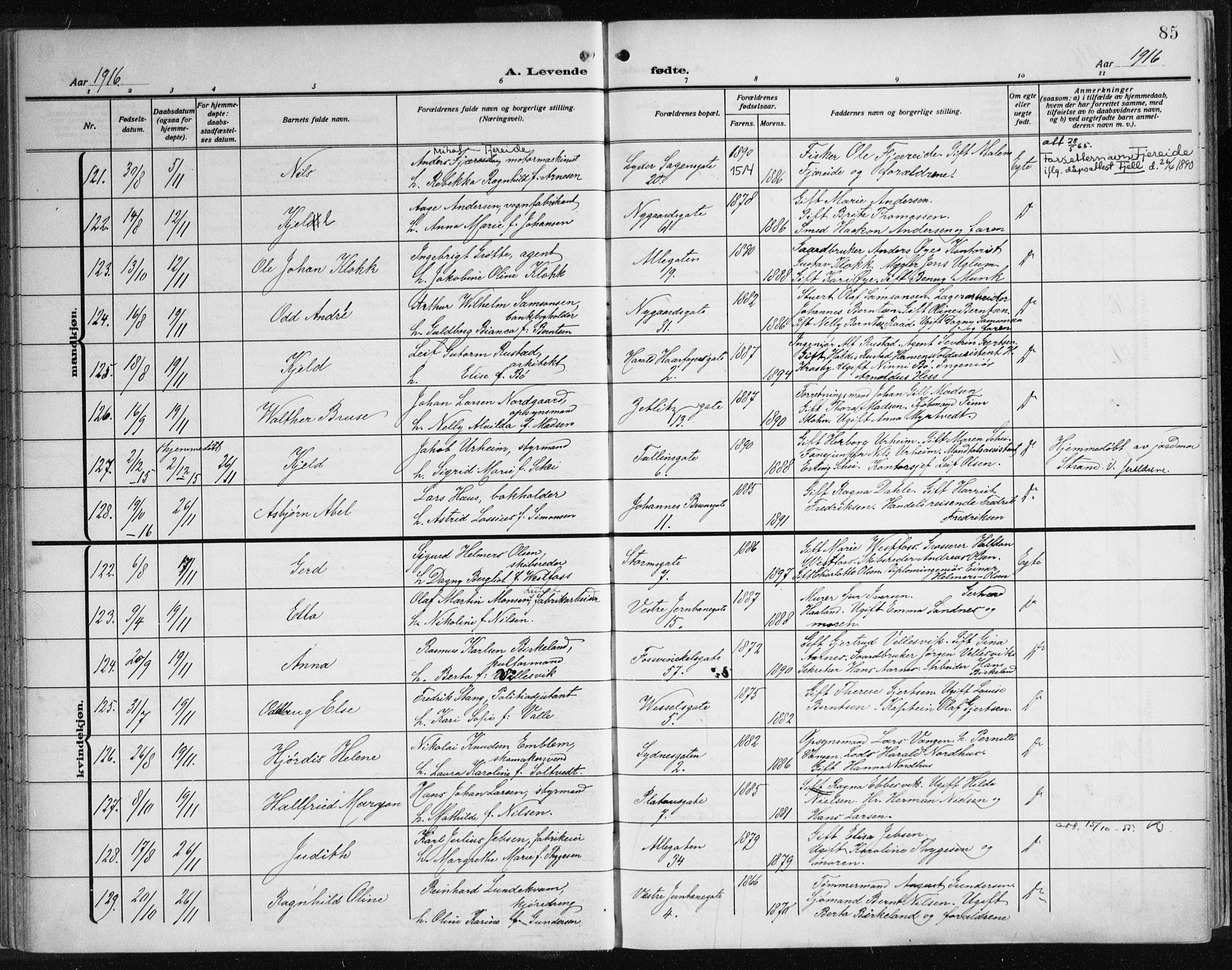 Johanneskirken sokneprestembete, AV/SAB-A-76001/H/Haa: Parish register (official) no. A 3, 1913-1934, p. 85
