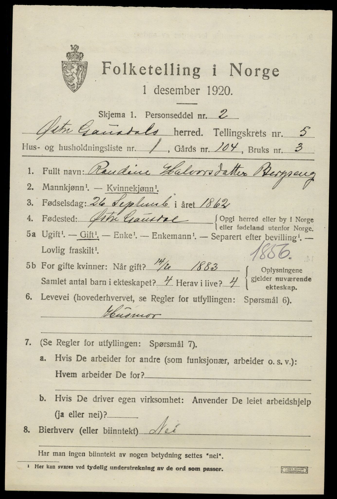 SAH, 1920 census for Østre Gausdal, 1920, p. 2692