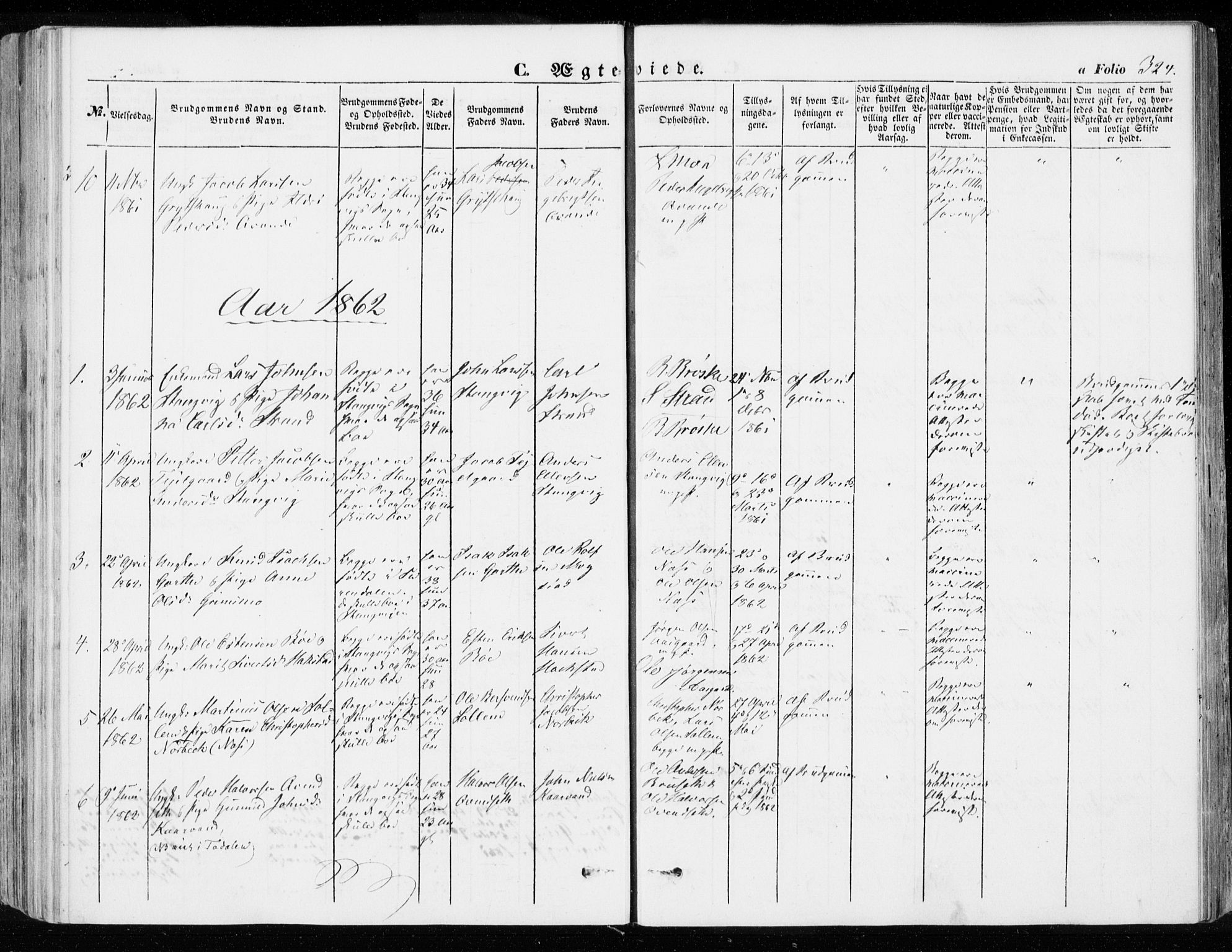 Ministerialprotokoller, klokkerbøker og fødselsregistre - Møre og Romsdal, SAT/A-1454/592/L1026: Parish register (official) no. 592A04, 1849-1867, p. 324