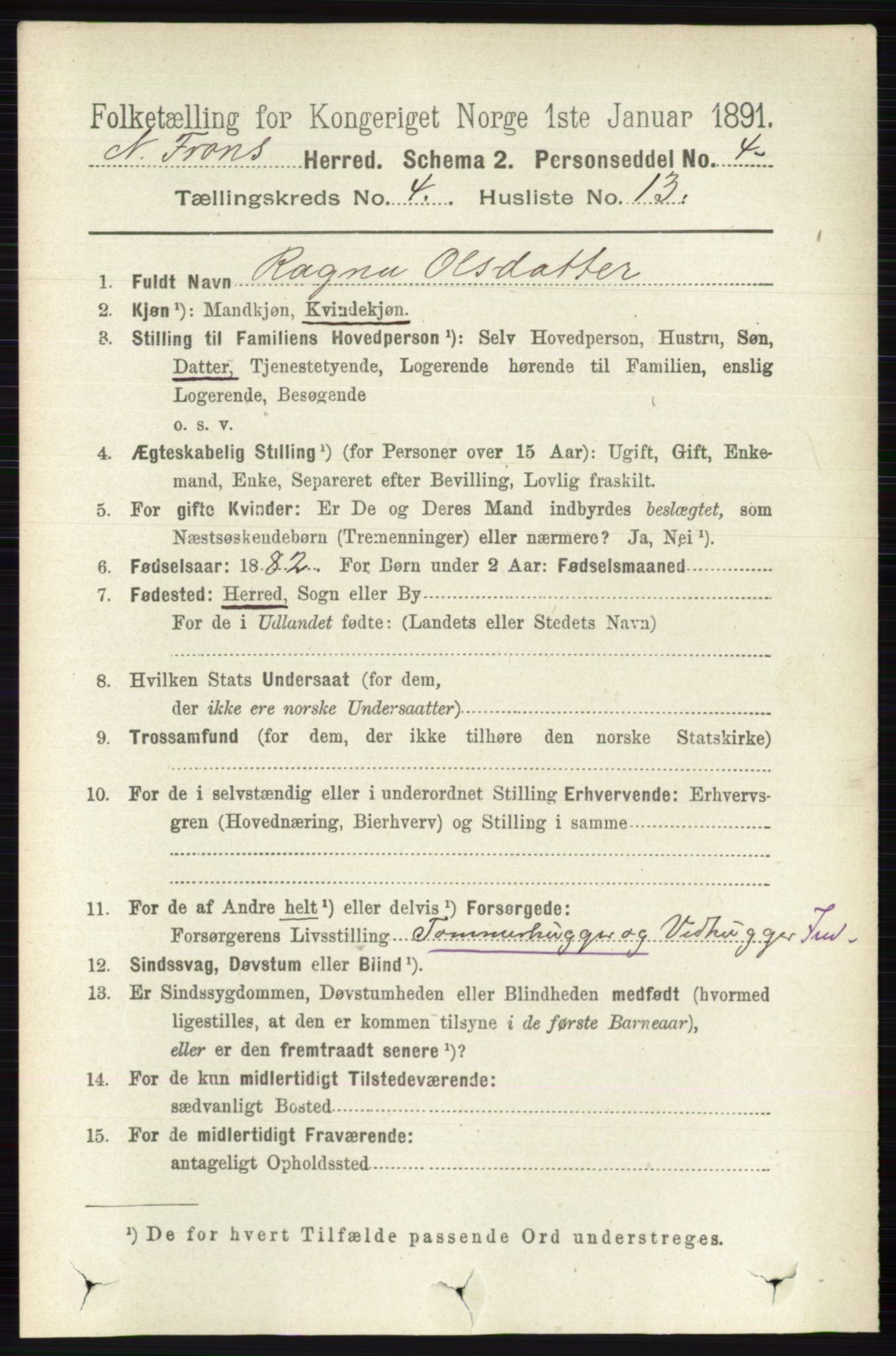 RA, 1891 census for 0518 Nord-Fron, 1891, p. 1535