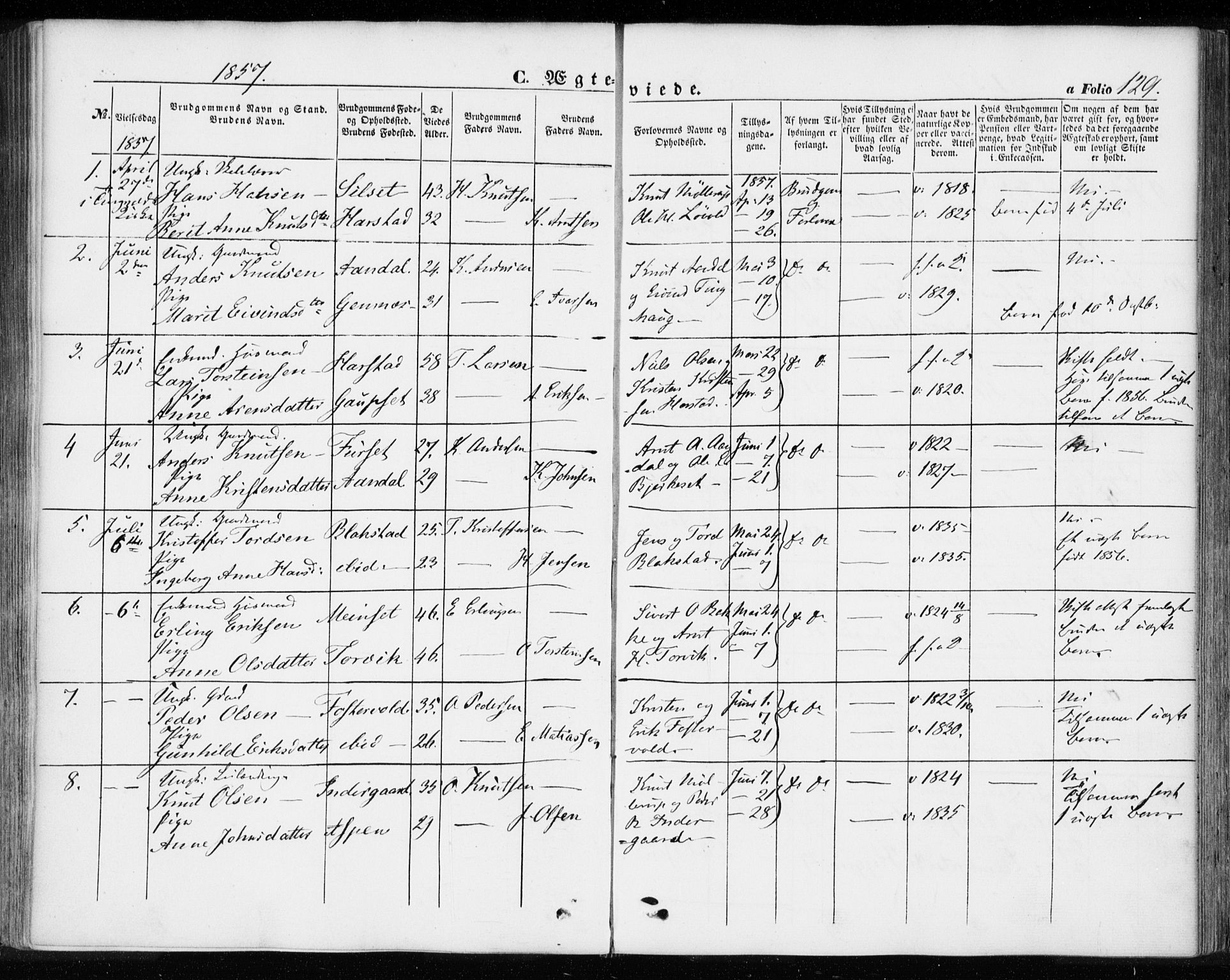 Ministerialprotokoller, klokkerbøker og fødselsregistre - Møre og Romsdal, SAT/A-1454/584/L0965: Parish register (official) no. 584A05, 1857-1868, p. 129