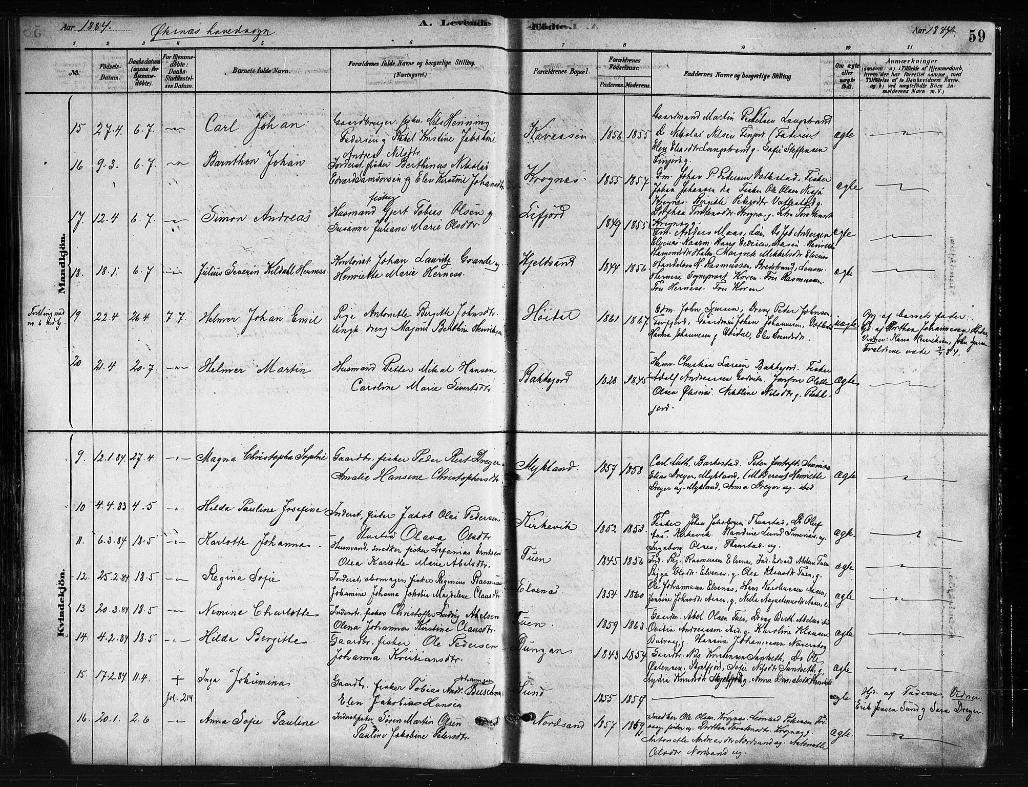 Ministerialprotokoller, klokkerbøker og fødselsregistre - Nordland, AV/SAT-A-1459/893/L1335: Parish register (official) no. 893A08 /1, 1878-1884, p. 59