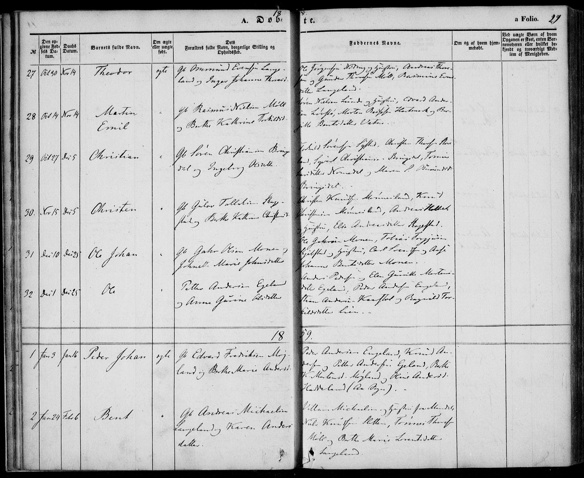 Holum sokneprestkontor, AV/SAK-1111-0022/F/Fa/Faa/L0005: Parish register (official) no. A 5, 1850-1864, p. 29