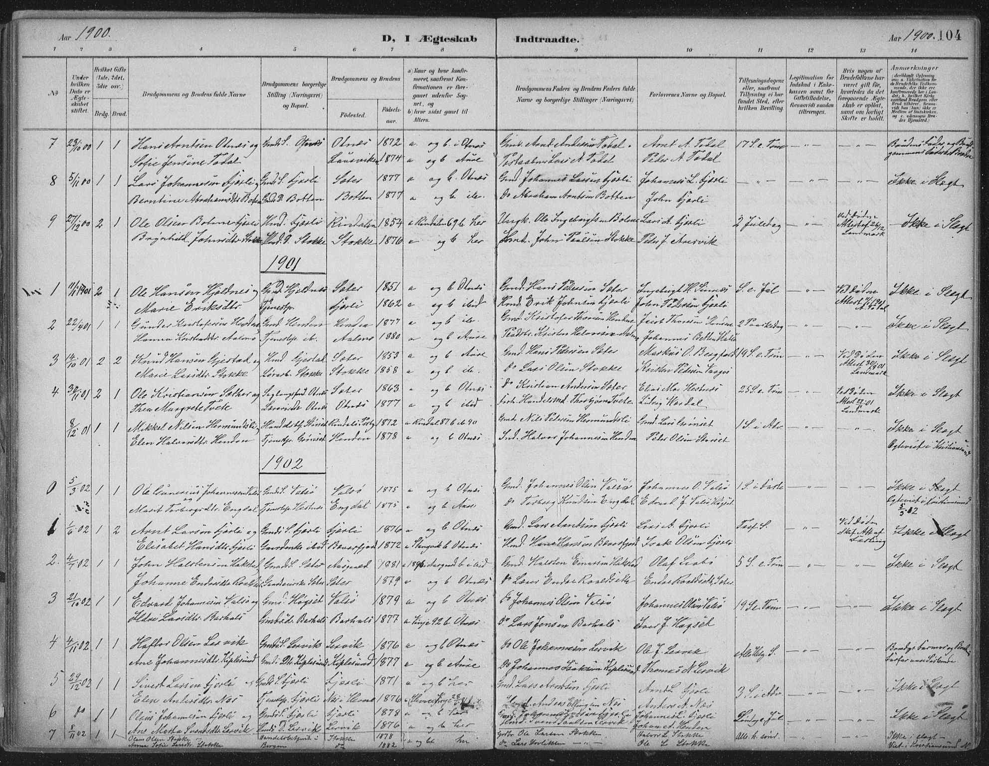 Ministerialprotokoller, klokkerbøker og fødselsregistre - Møre og Romsdal, AV/SAT-A-1454/580/L0925: Parish register (official) no. 580A02, 1888-1913, p. 104