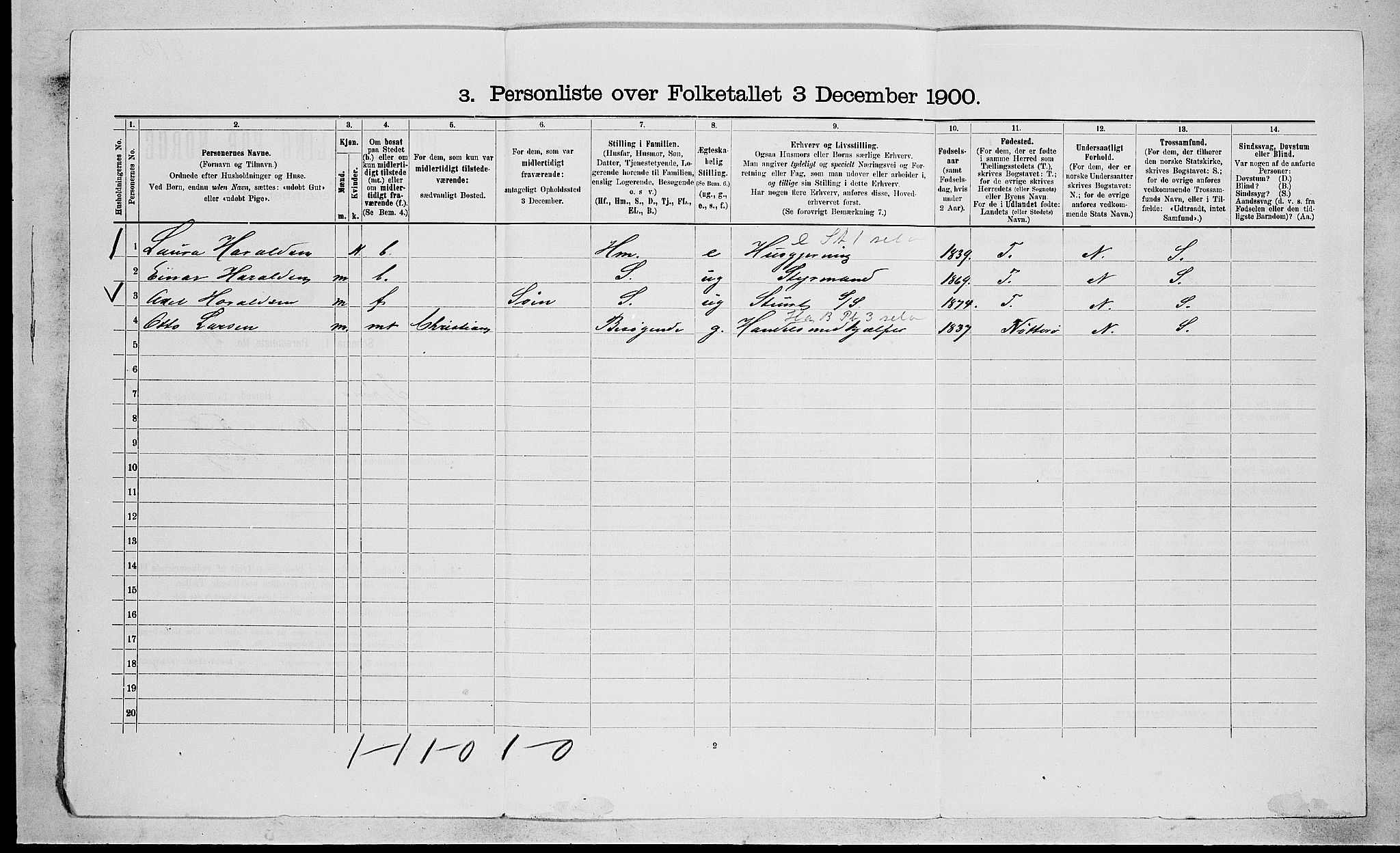 RA, 1900 census for Tjøme, 1900, p. 672