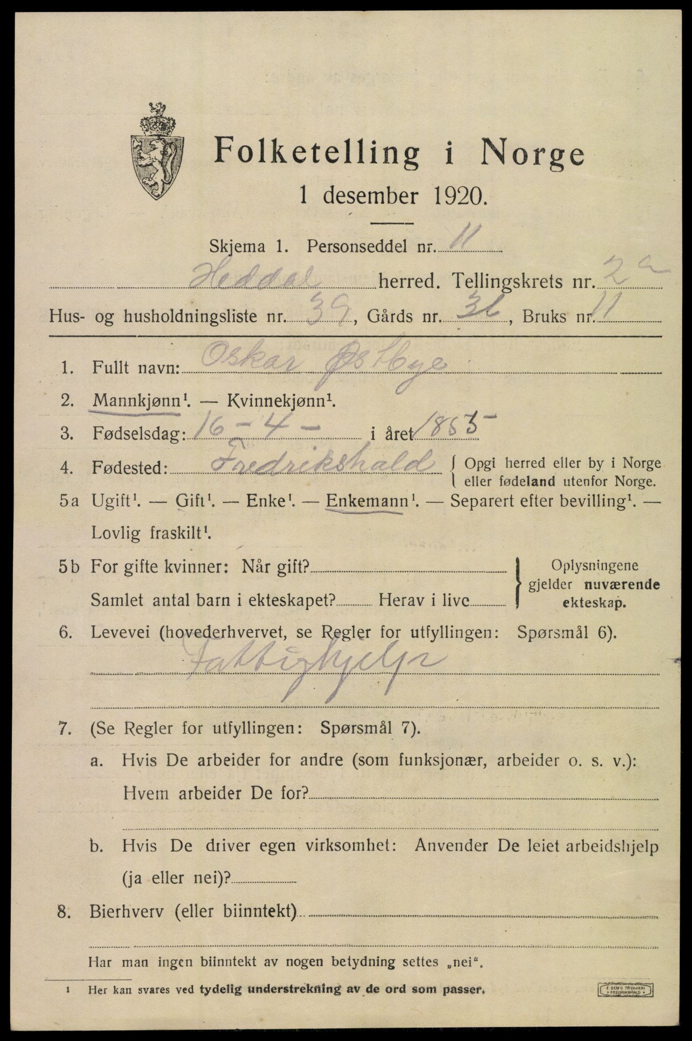 SAKO, 1920 census for Heddal, 1920, p. 2368