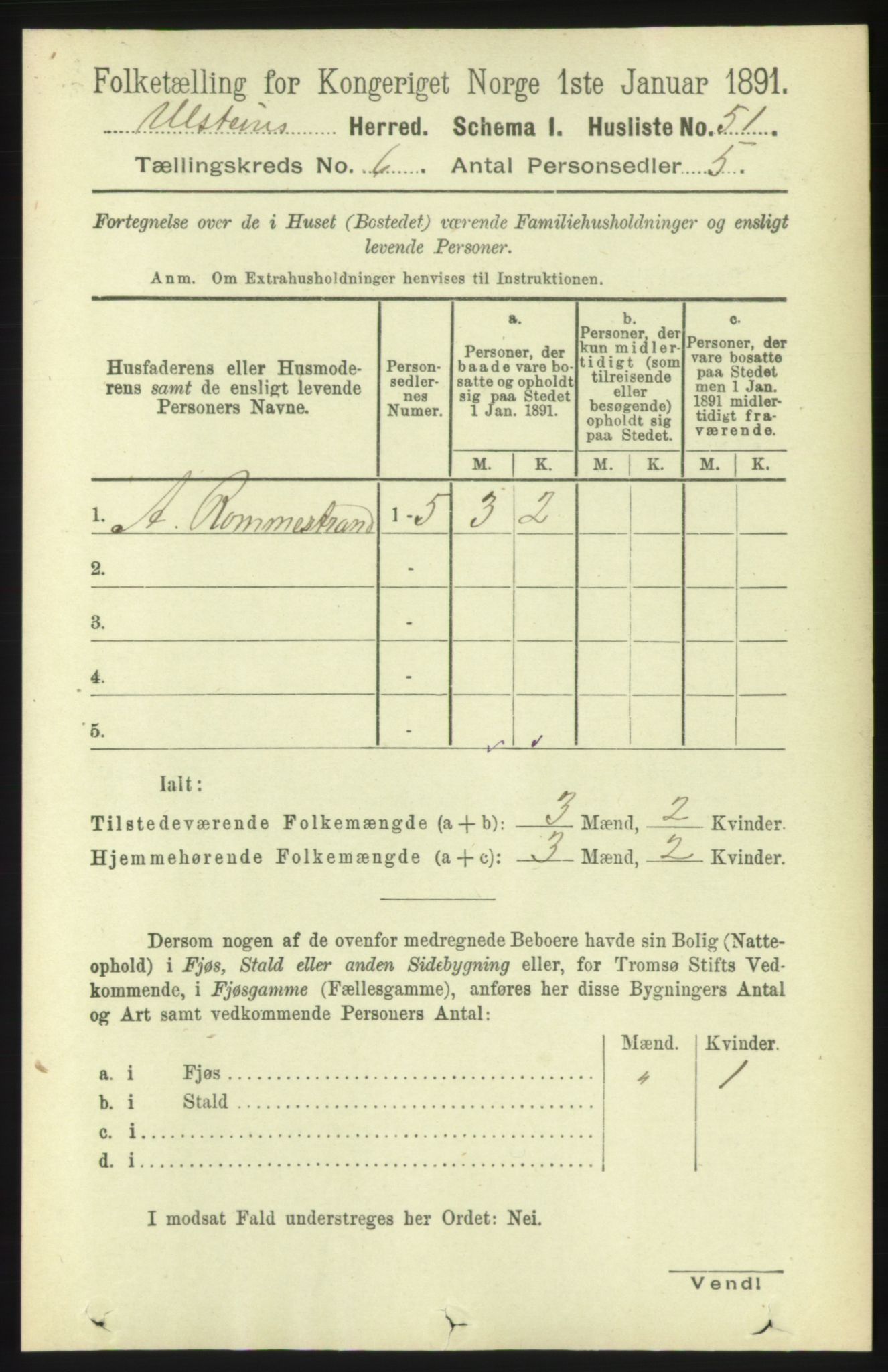 RA, 1891 census for 1516 Ulstein, 1891, p. 1718