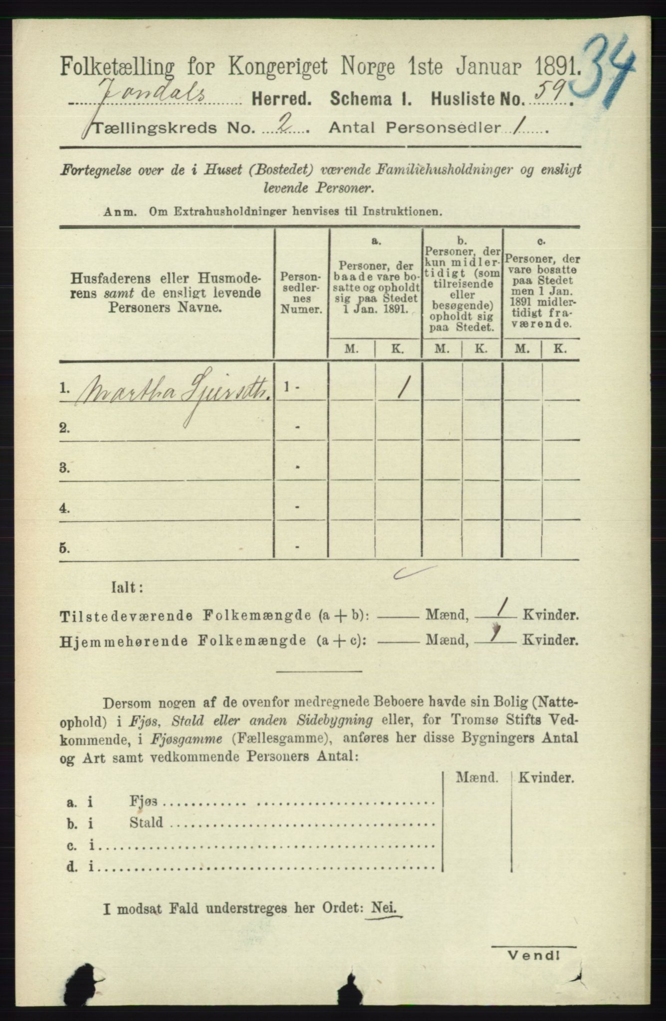 RA, 1891 census for 1227 Jondal, 1891, p. 835