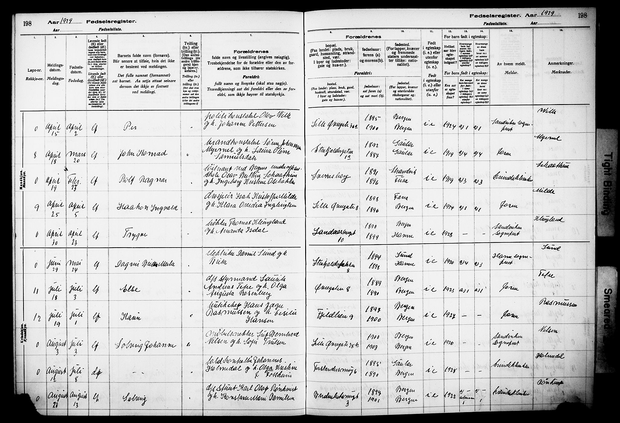 Korskirken sokneprestembete, AV/SAB-A-76101/I/Id/L00A1: Birth register no. A 1, 1916-1929, p. 198