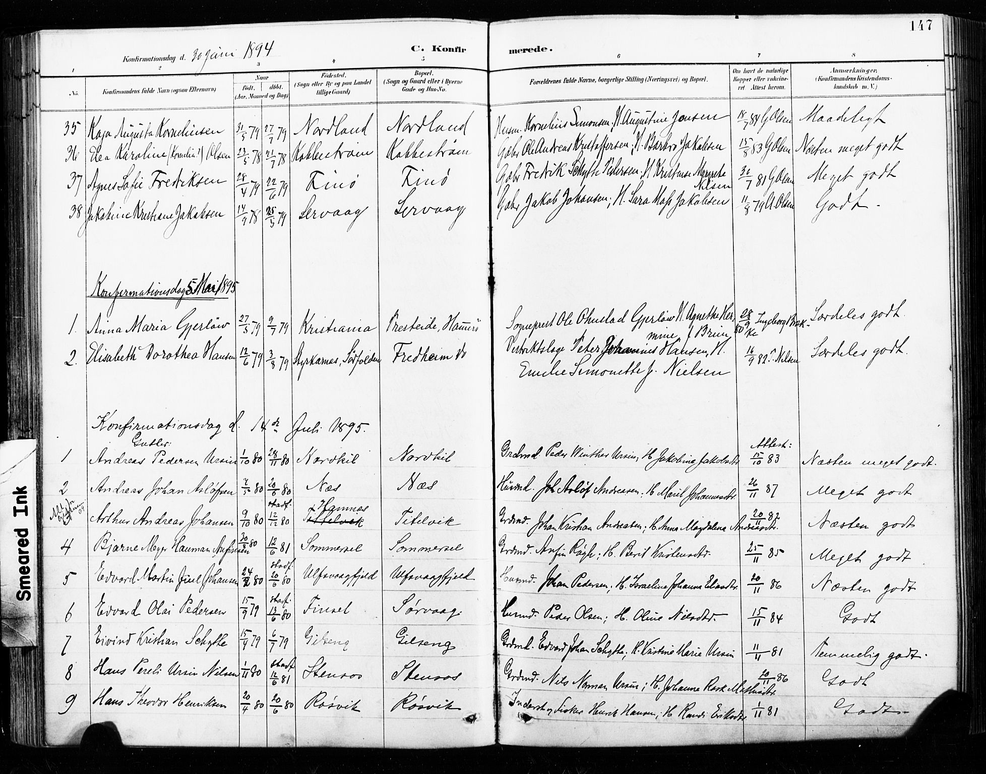 Ministerialprotokoller, klokkerbøker og fødselsregistre - Nordland, AV/SAT-A-1459/859/L0847: Parish register (official) no. 859A07, 1890-1899, p. 147