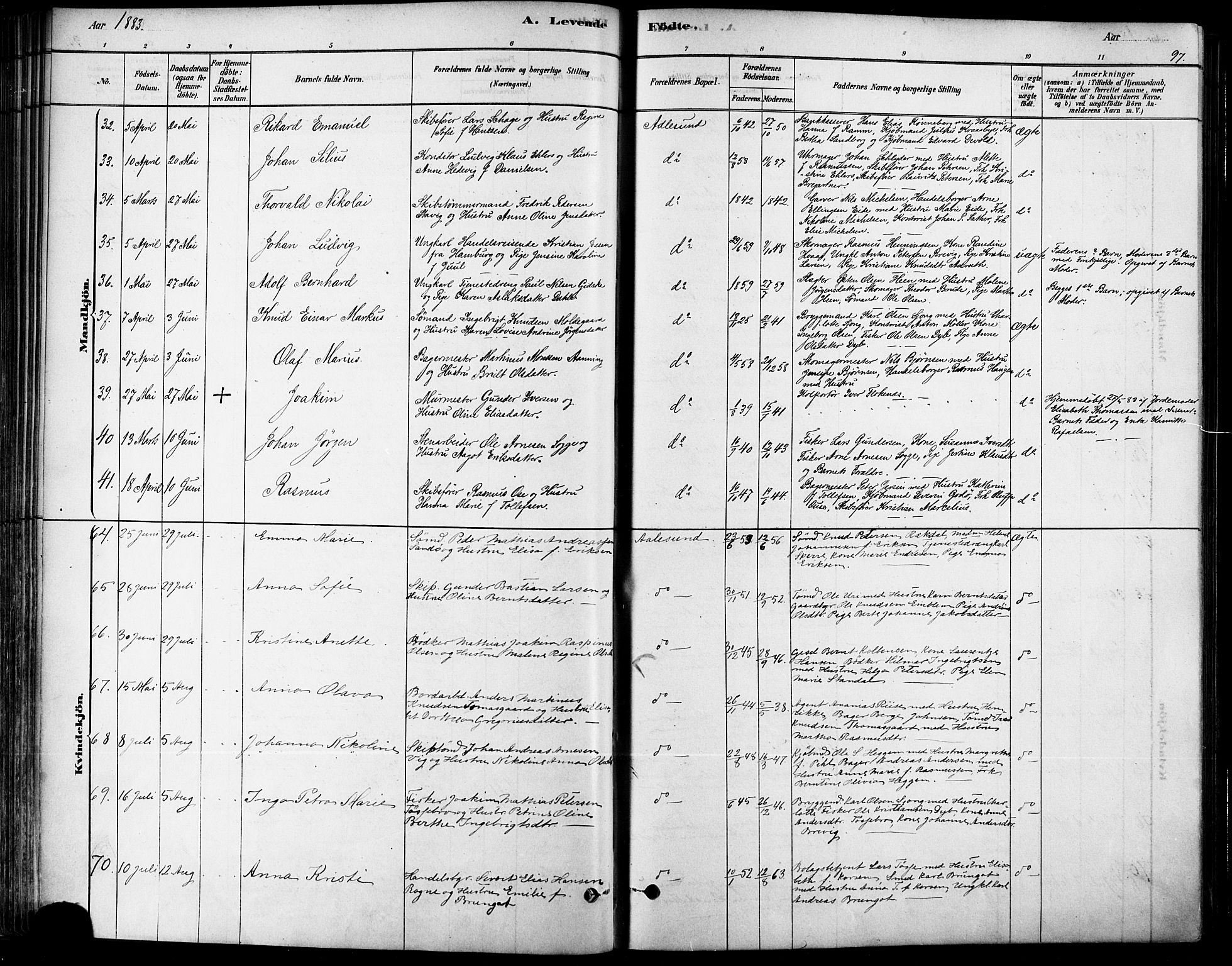 Ministerialprotokoller, klokkerbøker og fødselsregistre - Møre og Romsdal, SAT/A-1454/529/L0454: Parish register (official) no. 529A04, 1878-1885, p. 97