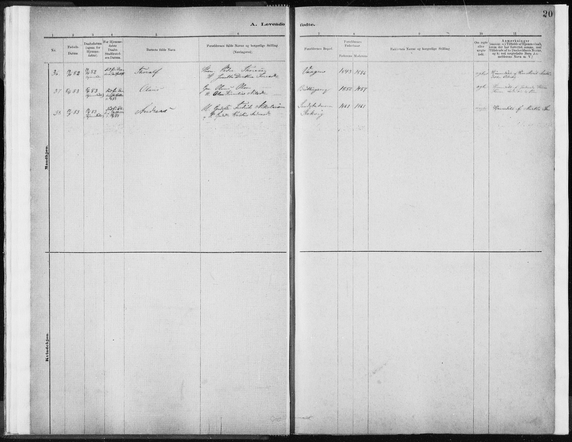 Ministerialprotokoller, klokkerbøker og fødselsregistre - Sør-Trøndelag, SAT/A-1456/637/L0558: Parish register (official) no. 637A01, 1882-1899, p. 20