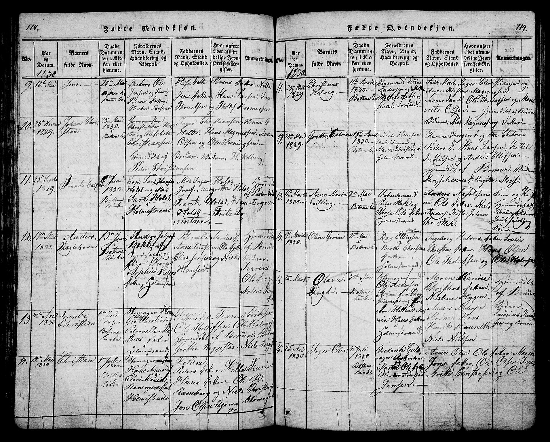 Holmestrand kirkebøker, SAKO/A-346/G/Ga/L0001: Parish register (copy) no. 1, 1814-1848, p. 118-119