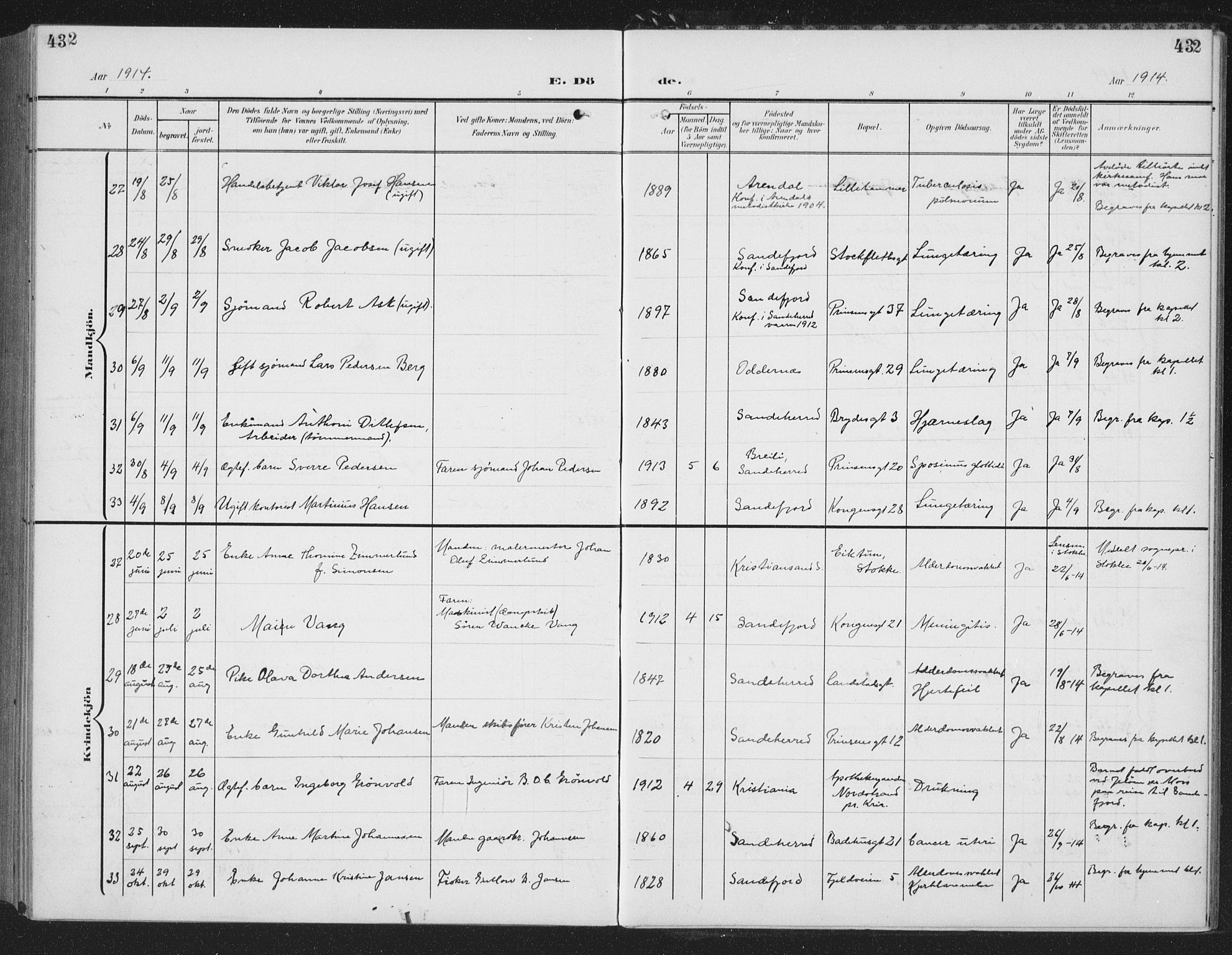 Sandefjord kirkebøker, AV/SAKO-A-315/G/Ga/L0003: Parish register (copy) no. 3, 1903-1920, p. 432