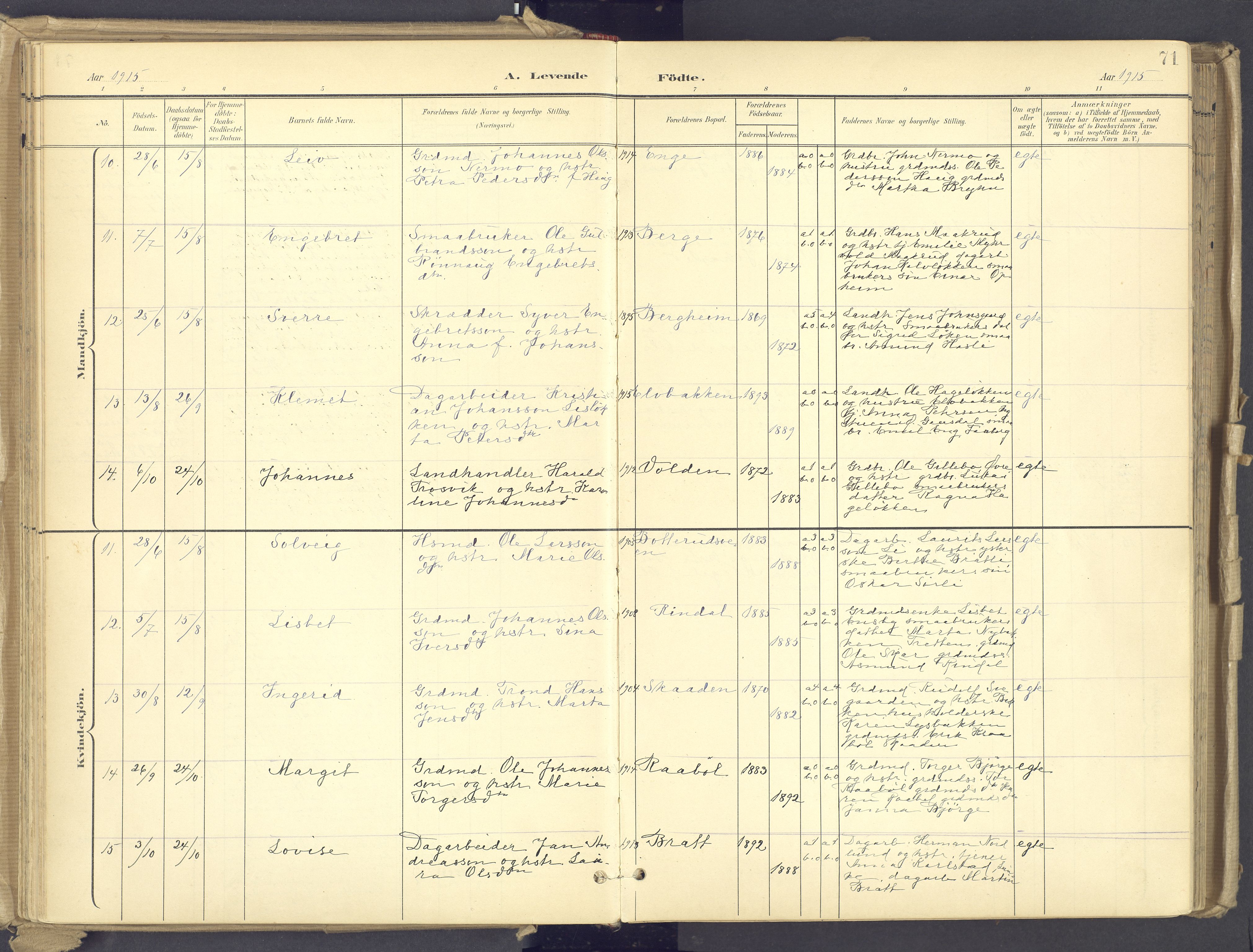 Øyer prestekontor, AV/SAH-PREST-084/H/Ha/Haa/L0012: Parish register (official) no. 12, 1897-1920, p. 71