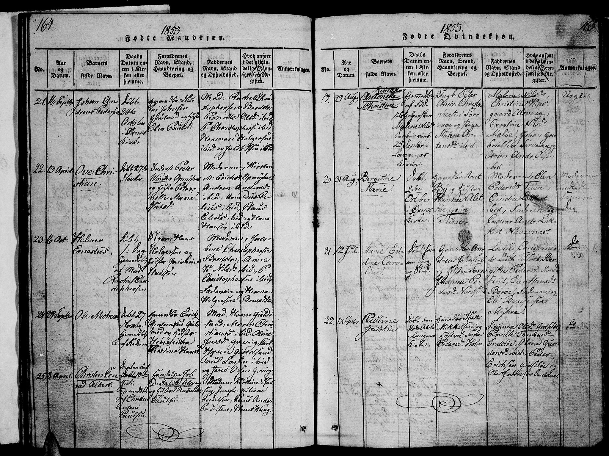 Ministerialprotokoller, klokkerbøker og fødselsregistre - Nordland, AV/SAT-A-1459/893/L1346: Parish register (copy) no. 893C01, 1820-1858, p. 164-165