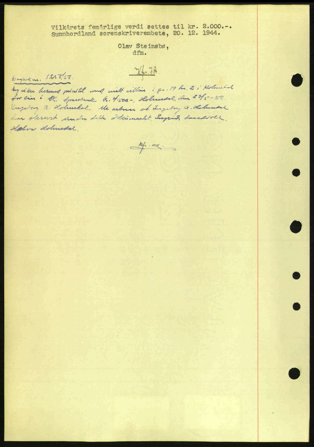 Sunnhordland sorenskrivar, AV/SAB-A-2401: Mortgage book no. A76, 1944-1945, Diary no: : 1806/1944